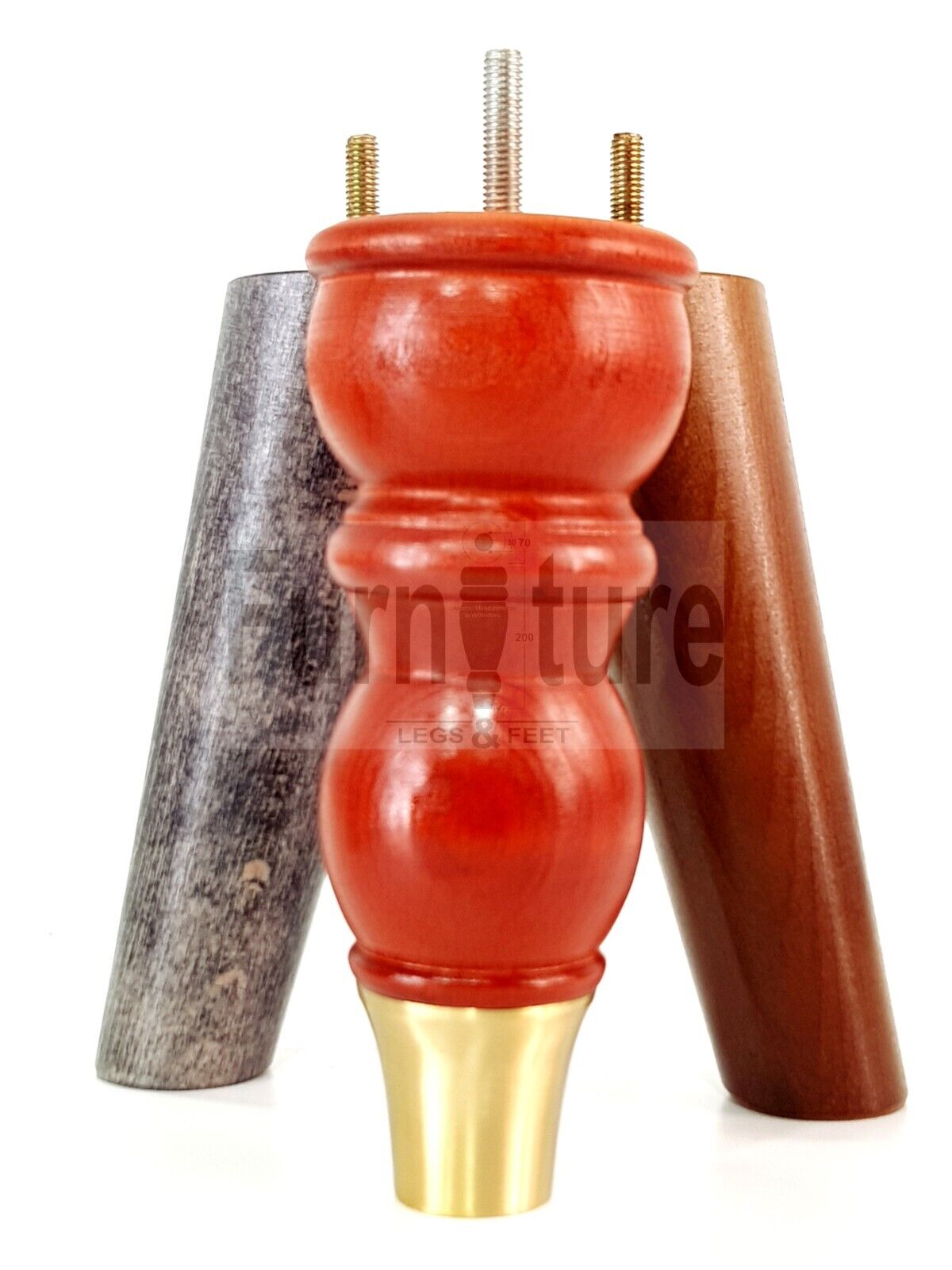 4x Wooden Furniture Feet 2x With Brass Slipper Cup 182mm High Legs M8 Sofas Chairs Settees Cabinets