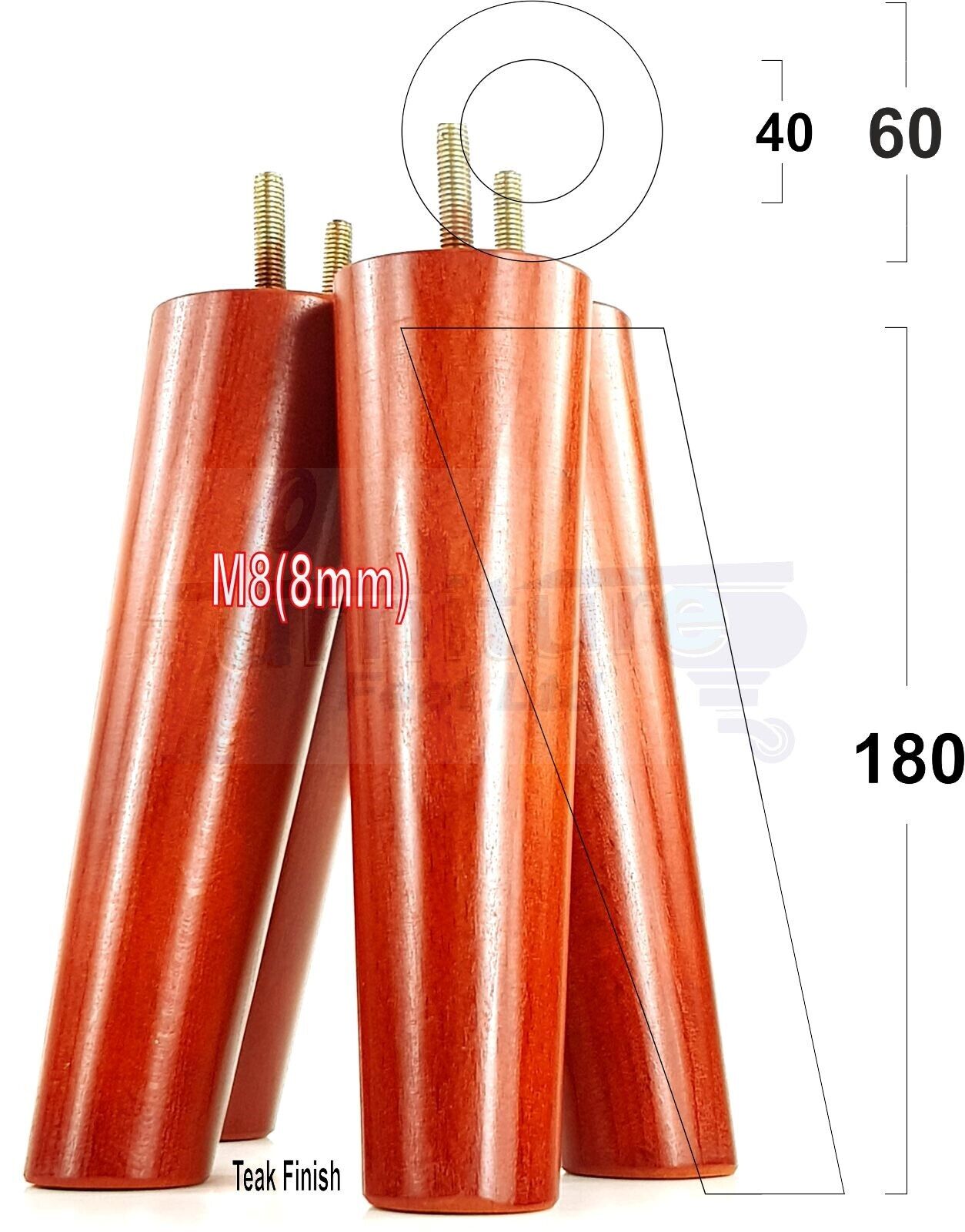 4 Solid Wood Turned Furniture Feet Replacement Mid Centry Angled Retro Legs 180mm High M8 Sofa Chairs Stools Cabinets Beds