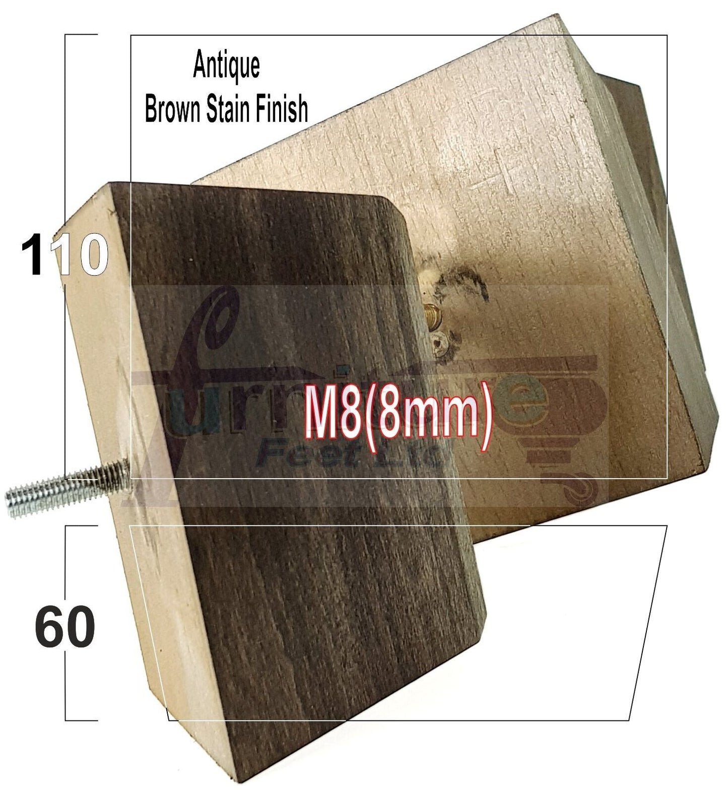 4x Square Wood Sofa Legs 60mm High Replacement Furniture Feet Chairs Cabinets M8