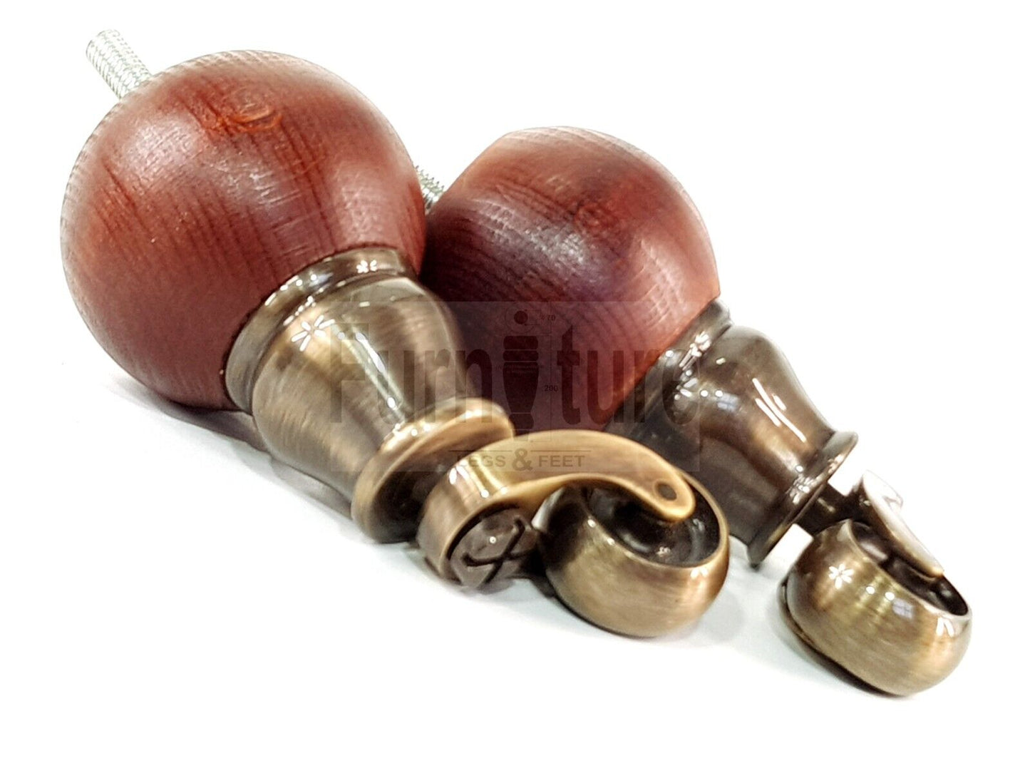 4x Turned Wood with Antique Castors Furniture Chair Settee Legs M8 Sofa Feet 118mm