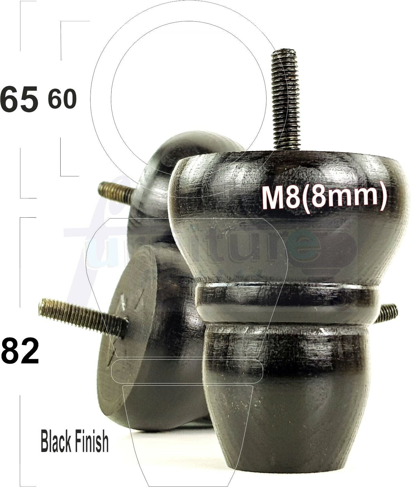 4x Turned Wood Repacement Furniture Legs M8 Sofa Chair Settee Feet 82mm