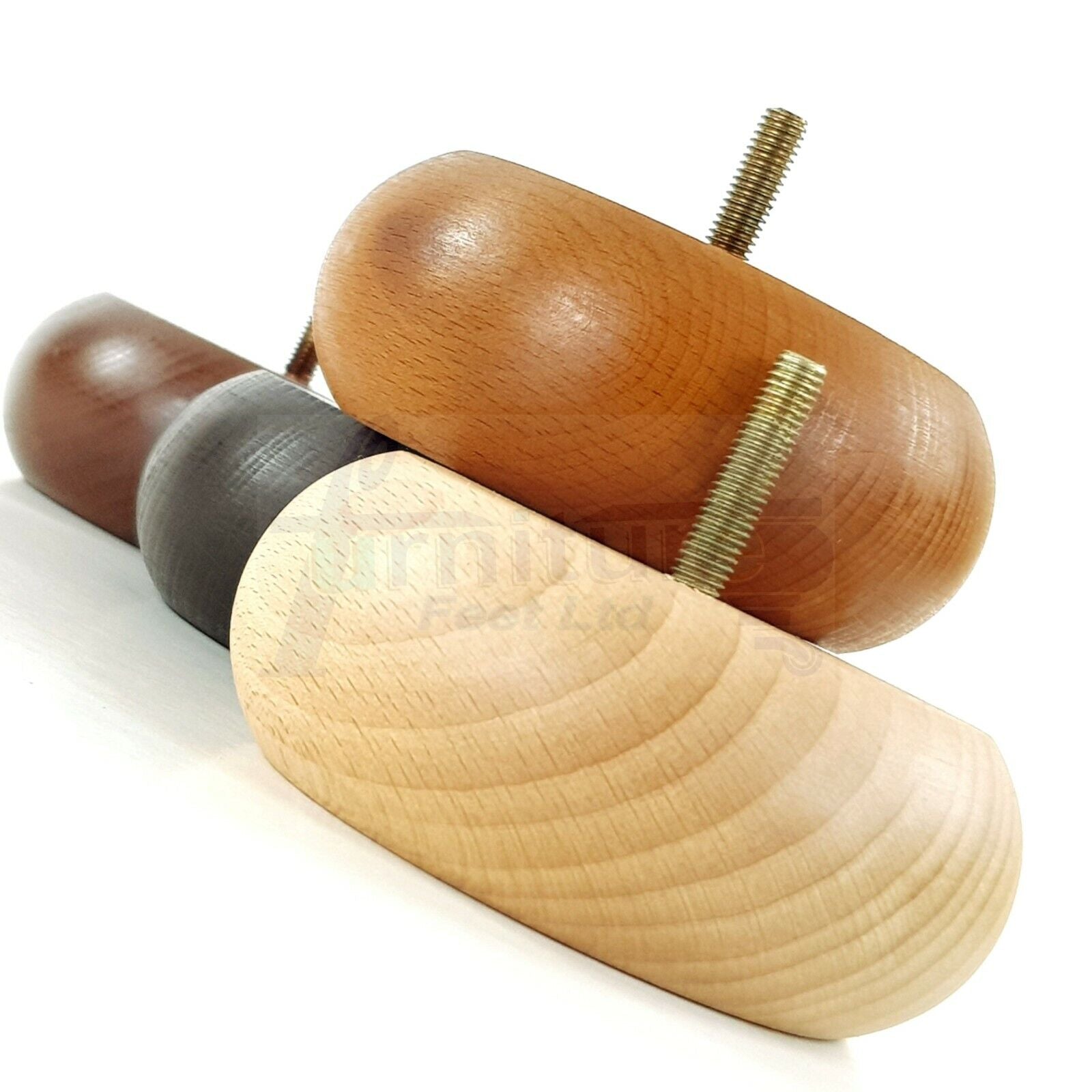 Set Of 4 Turned Wood Furniture Legs Chair Sofa Bed Replacement Bun Feet 40mm High M10 Thread