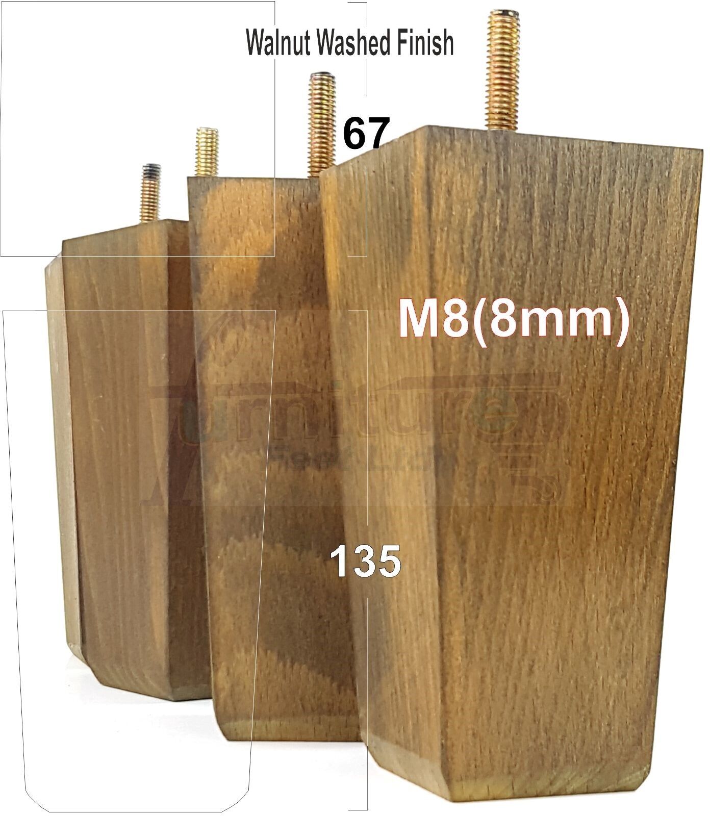 4x Block Wood Sofa Legs 135mm High Replacement Furniture Feet Chairs Cabinets M8(8mm)