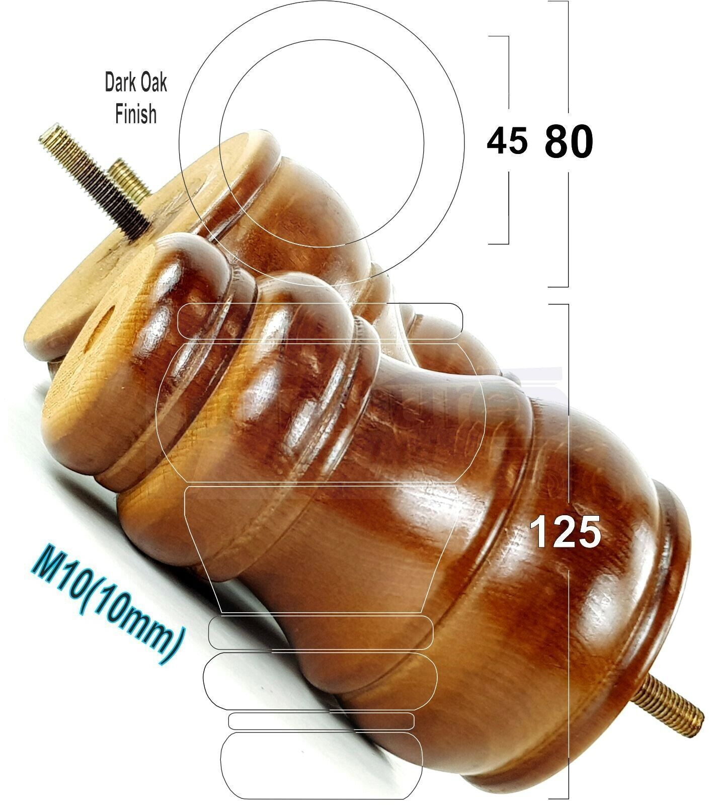 4 Turned Wood Furniture Legs M10 Thread Replacement Feet 125mm High Sofa Chairs Beds