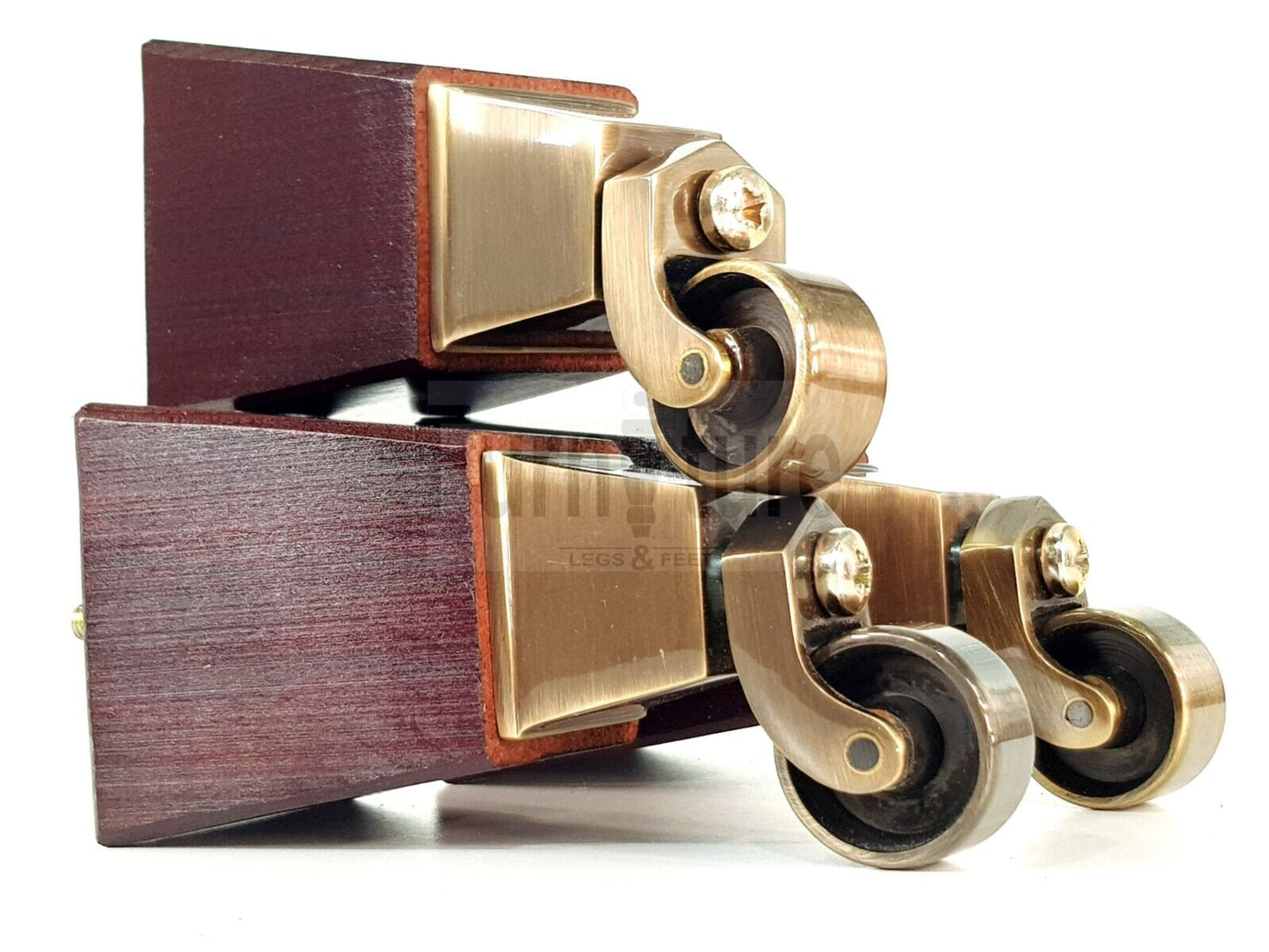 4x Block Wood With Antique Castor Furniture Legs 8mm Thread For Chairs Settees Sofa 150mm