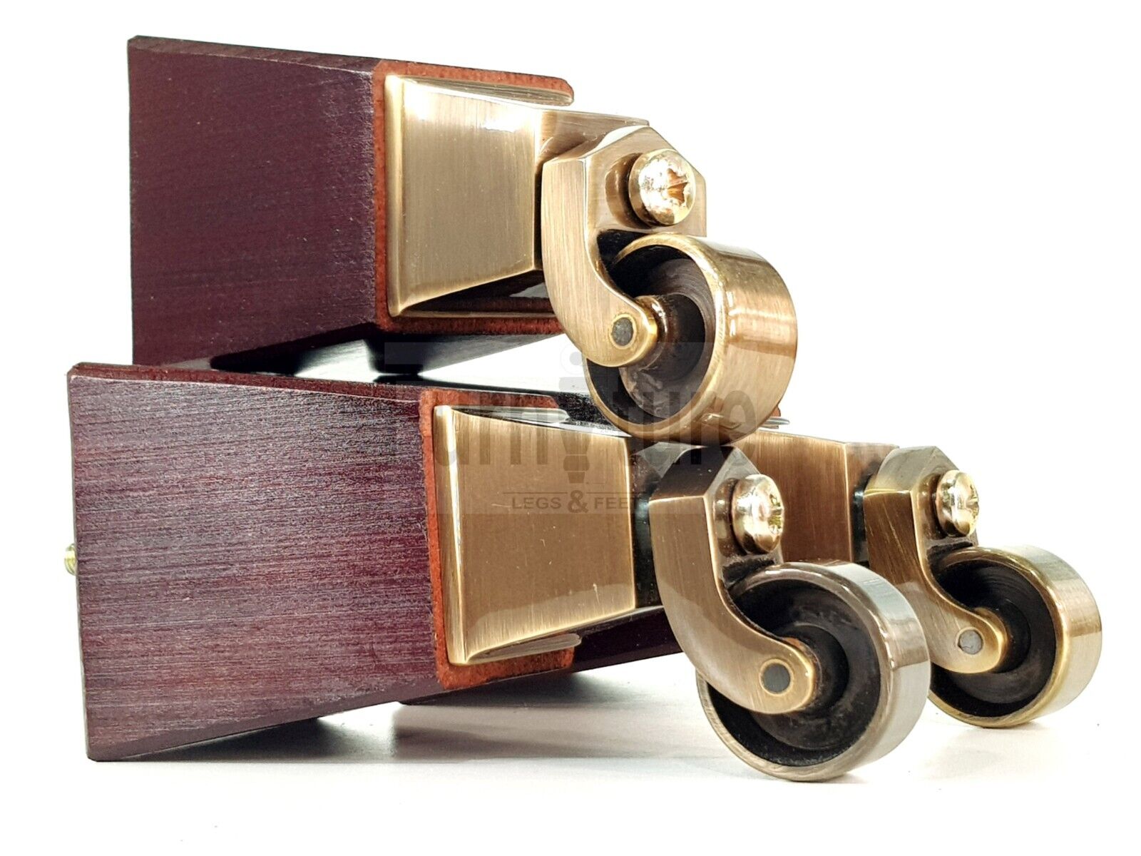 4x Block Wood With Antique Castor Furniture Legs 8mm Thread For Chairs Settees Sofa 150mm