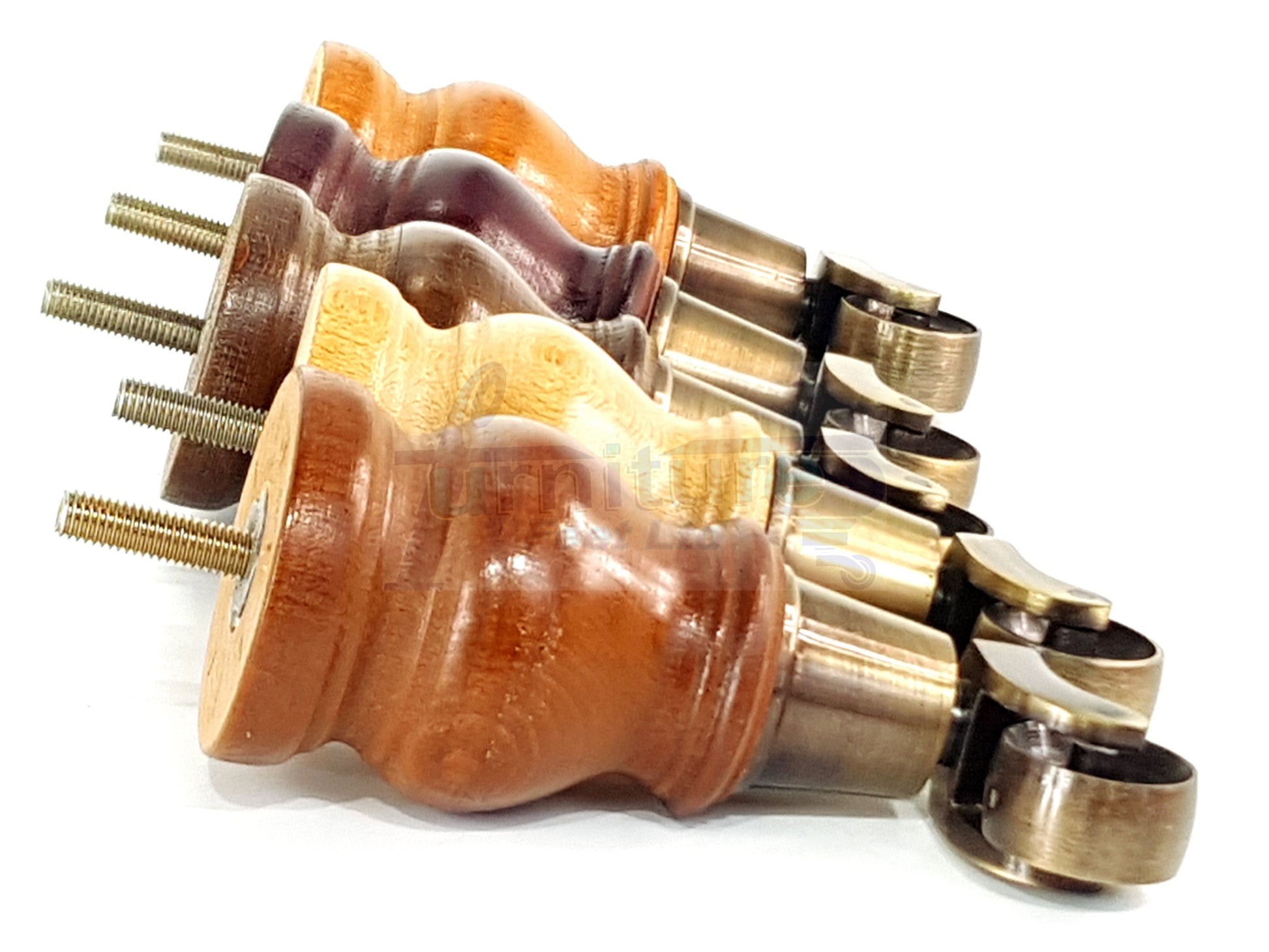 4x Turned Wood Furniture Legs With Antique Castor 150mm High M8 For Settees Chairs & Cabinets