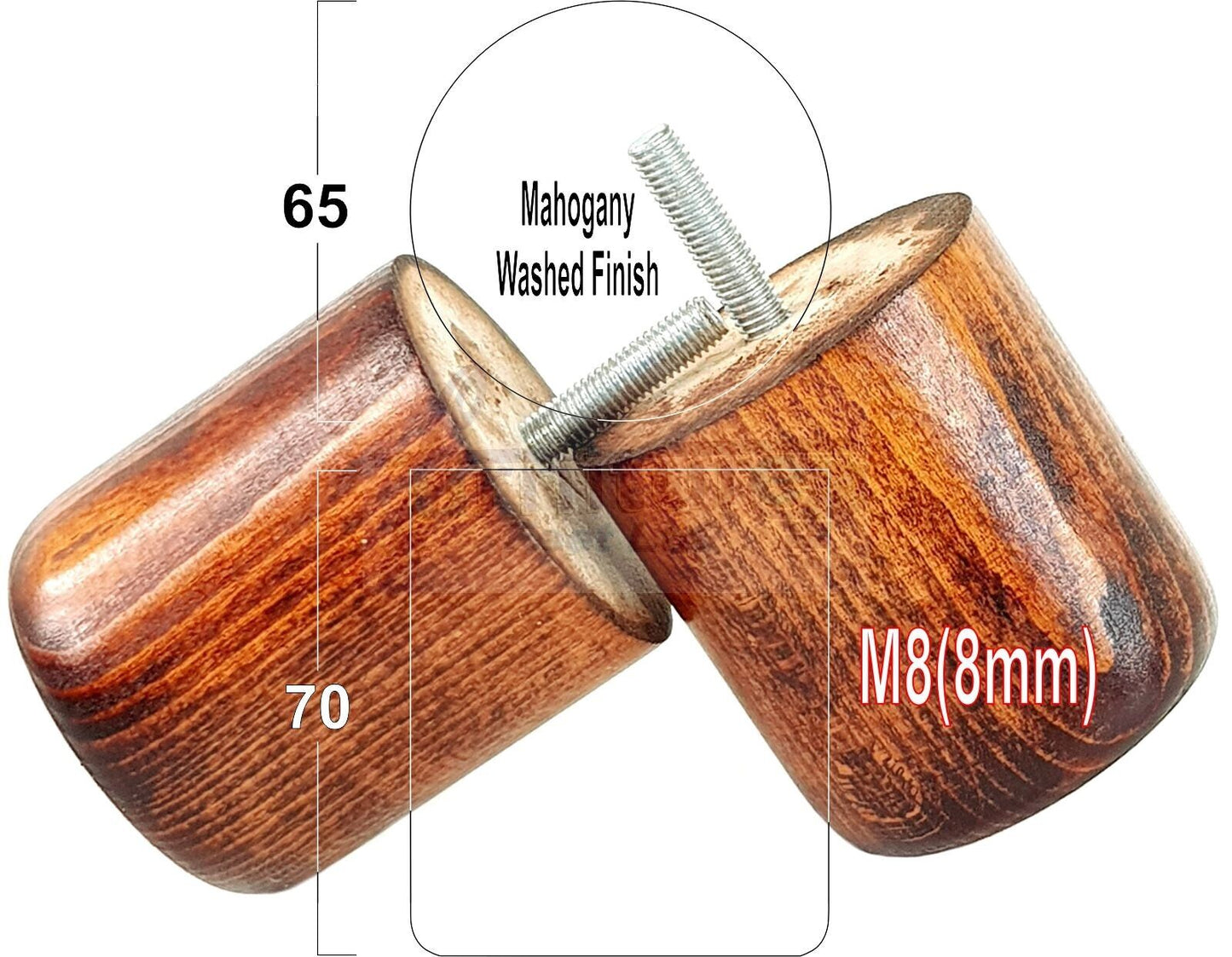 4x Solid Wood Turned Furniture Legs Replacement Bun Feet 70mm High 8mm Thread