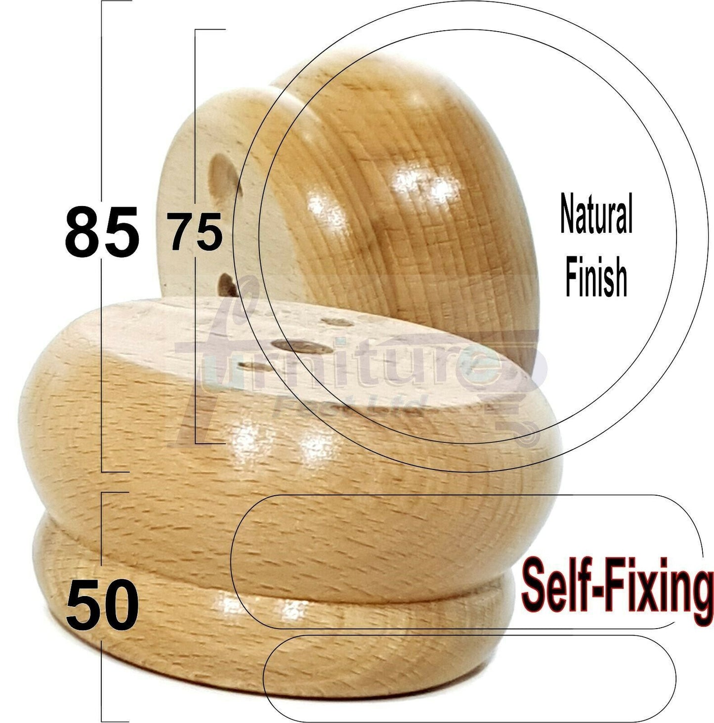 4 Turned Wood Furniture Legs Chair Sofa Stool Bed Replacement Bun Feet 50mm High