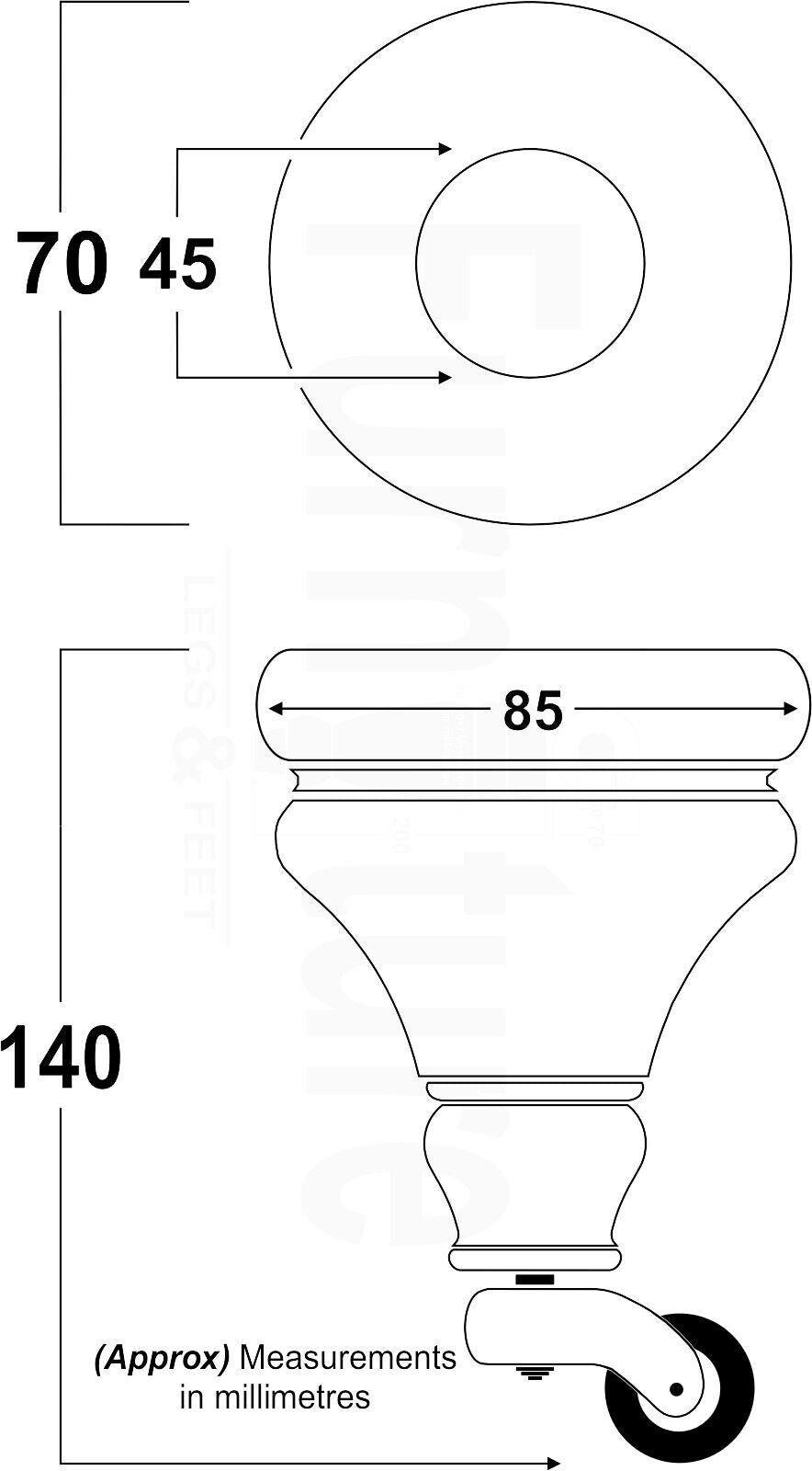 Set Of 4 Turned Furniture Wood Feet With Brushed Castors 140mm Sofas Chairs Settee Cabinets Beds M8(8mm)