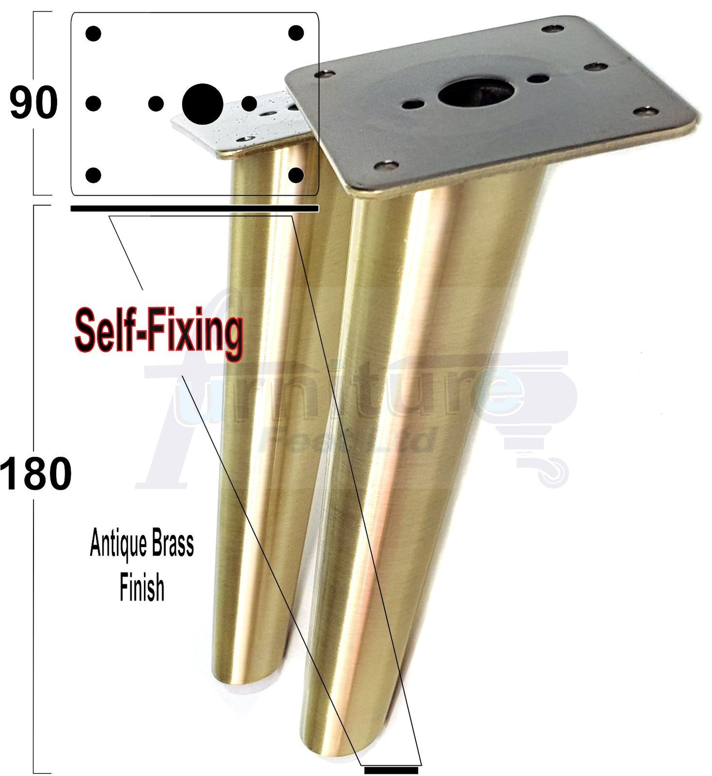4x Metal Antique Brass Furniture Legs 180mm High Angled Feet Sofa Chair Cabinets Beds