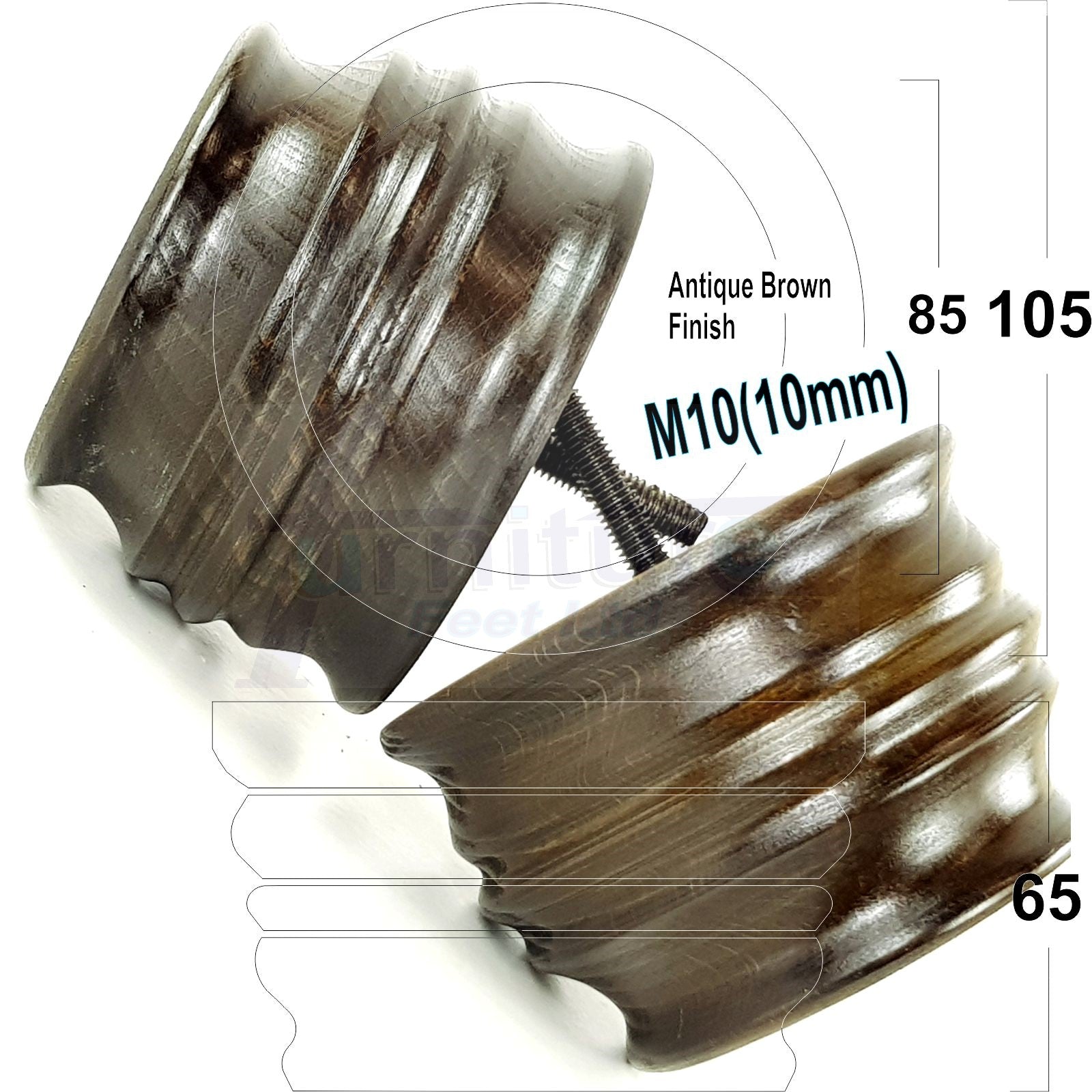 4x Replacement Turned Wooden Furniture Legs 65mm High 10mm Tread For Sofa and Chairs