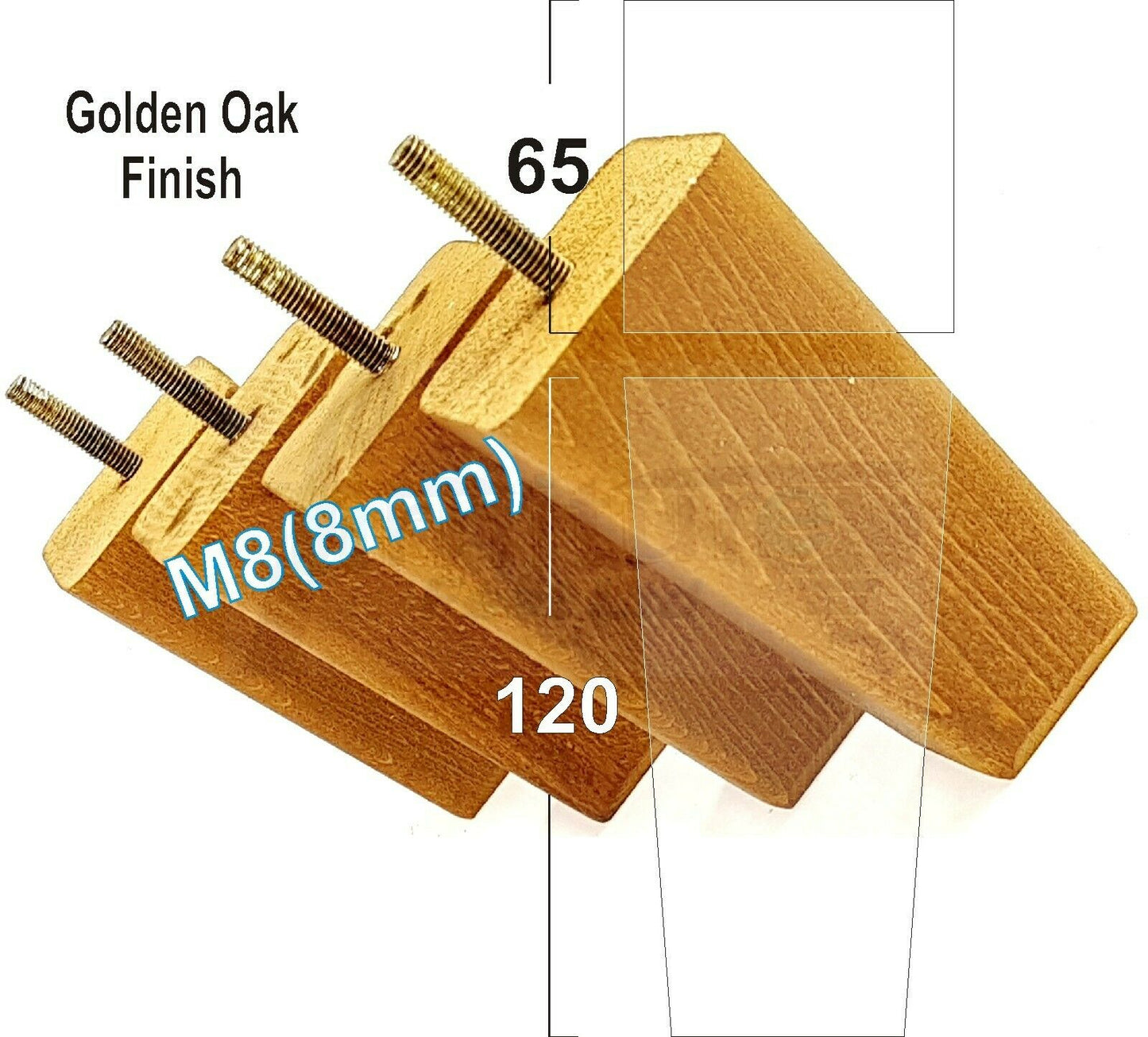 4x Wooden Furniture Legs 120mm High Replacement Square Tapered Feet 8mm