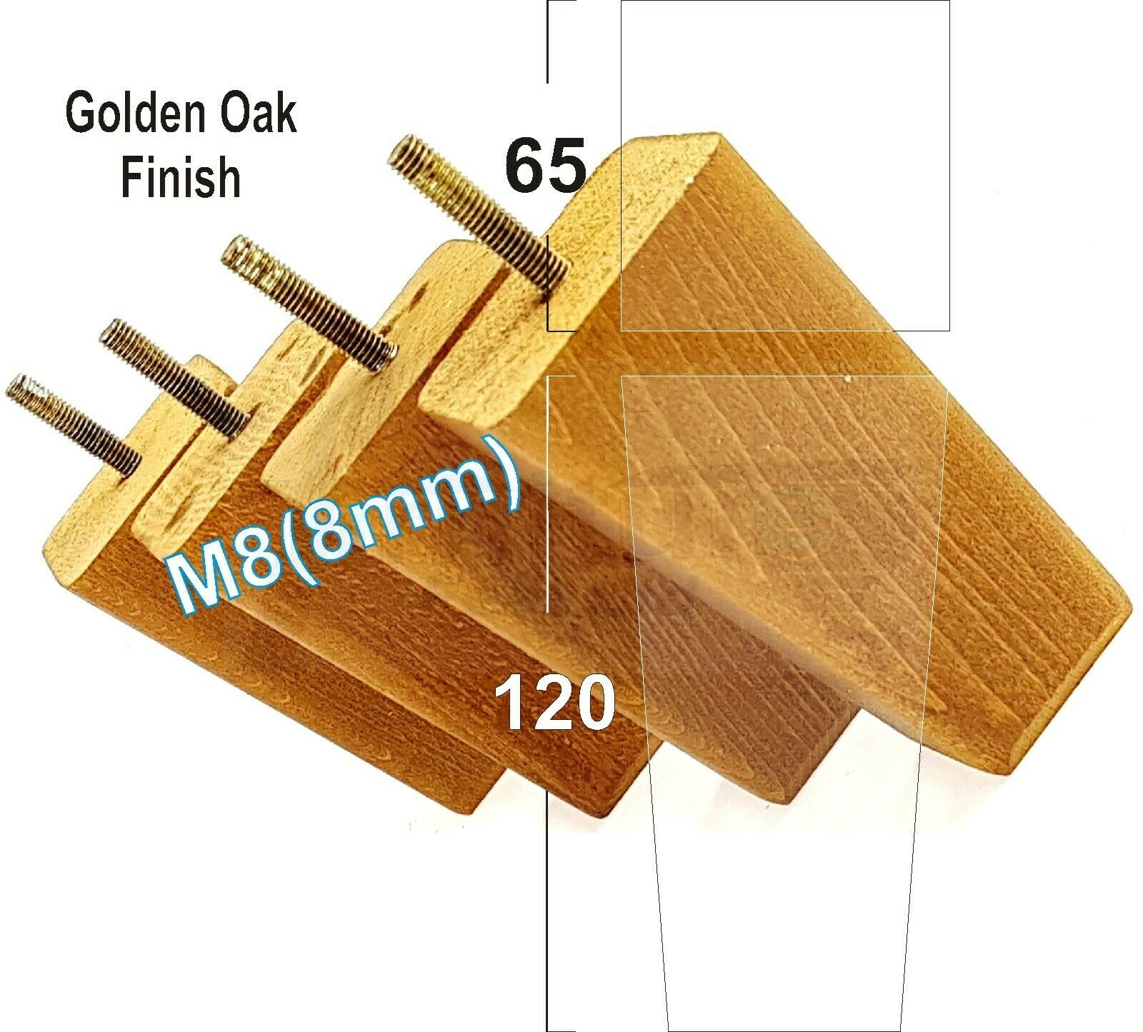 4x Wooden Furniture Legs 120mm High Replacement Square Tapered Feet 8mm