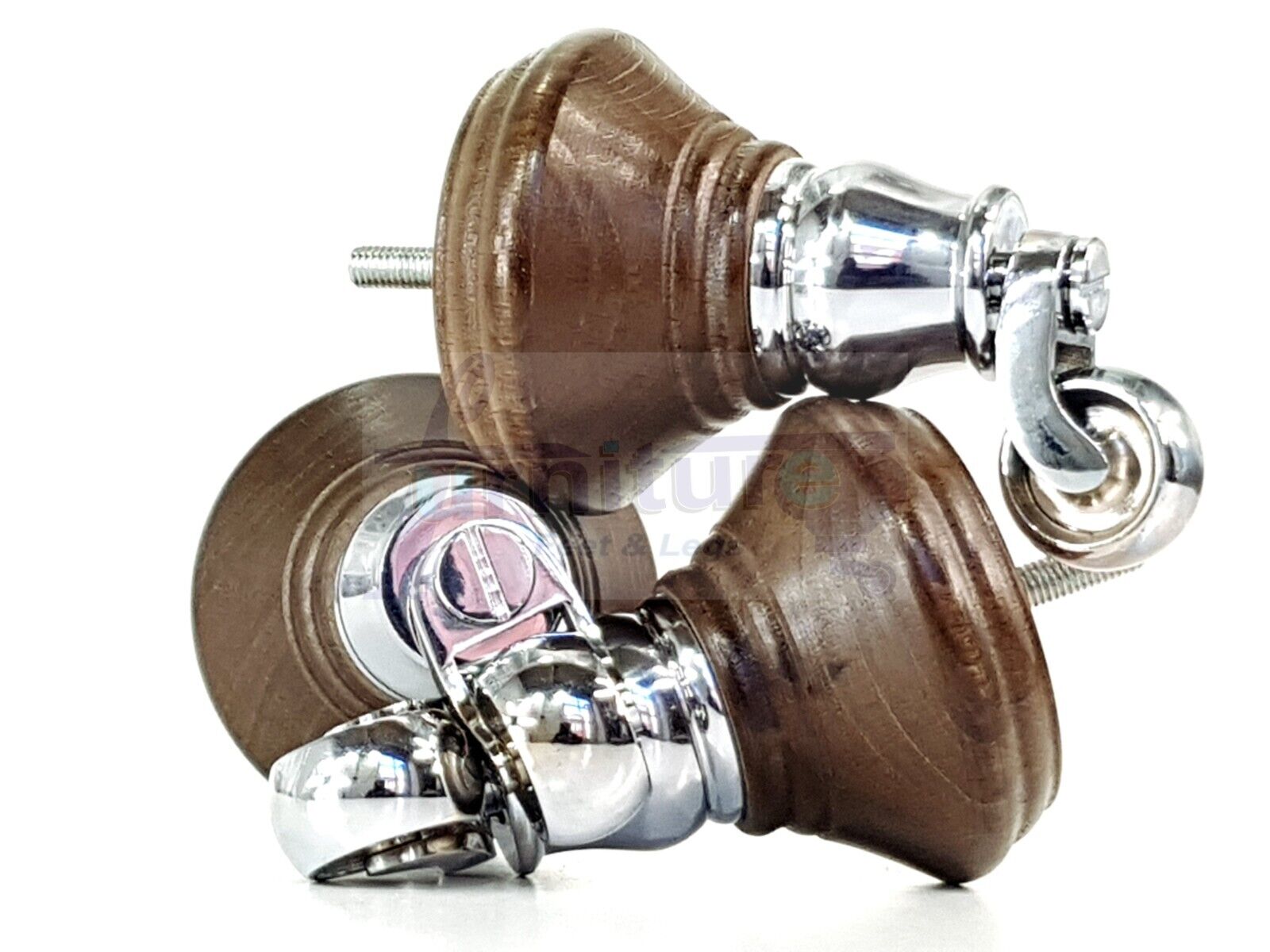 4x Antique Brown Stain Wooden Furniture Sofa Legs M8 With Castors Replacment Chair Settee Feet 115mm - 125mm High