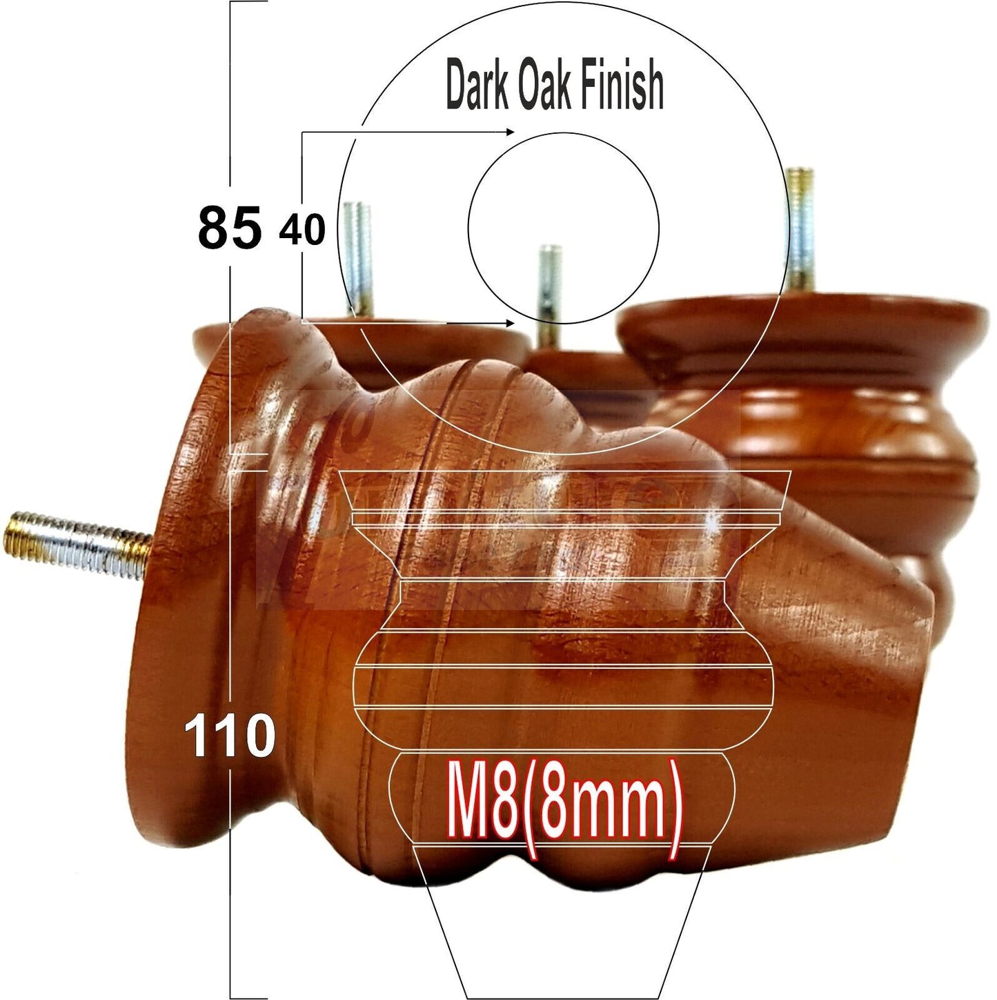 4x Turned Wood Furniture Legs Replacement Feet 110mm High Multiple Colours Chairs Stools Sofa's Beds Settee Cabinets M8