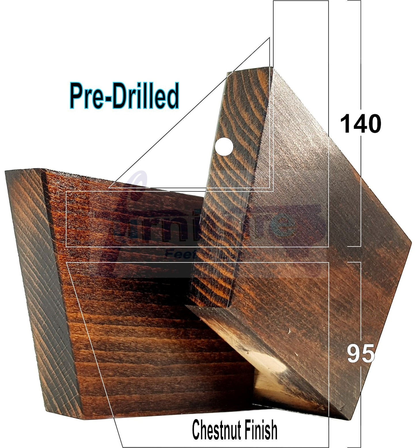 4 Solid Wood Furniture Legs Replacement Corner Feet 95mm High Self-Fixing: Chestnut Wash