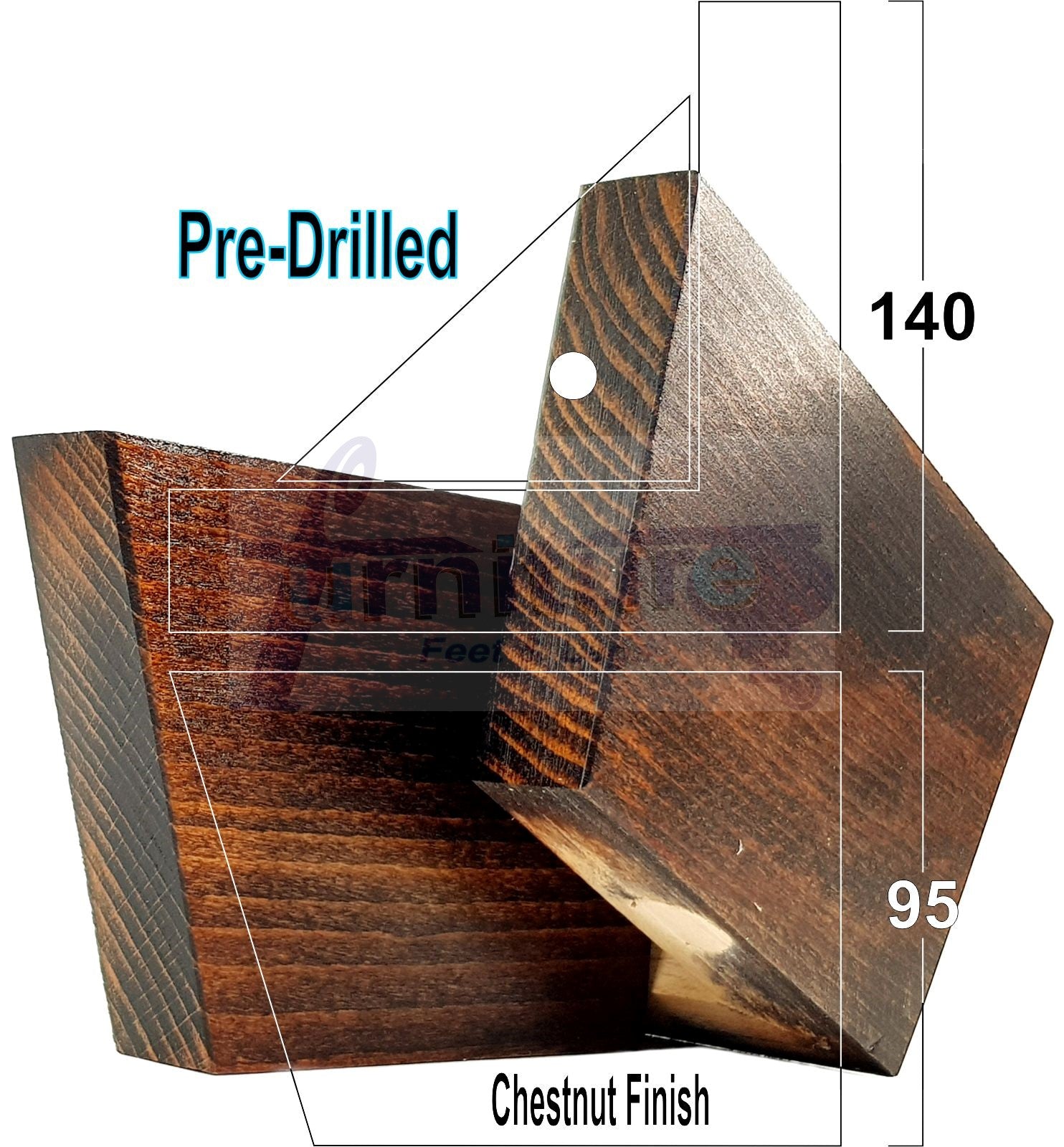 4 Solid Wood Furniture Legs Replacement Corner Feet 95mm High Self-Fixing: Chestnut Wash