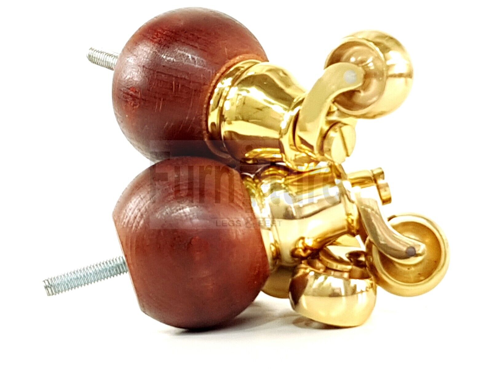 4x Turned Wood with Brass Castor Furniture Chair Settee Legs M8 Sofa Feet 118mm