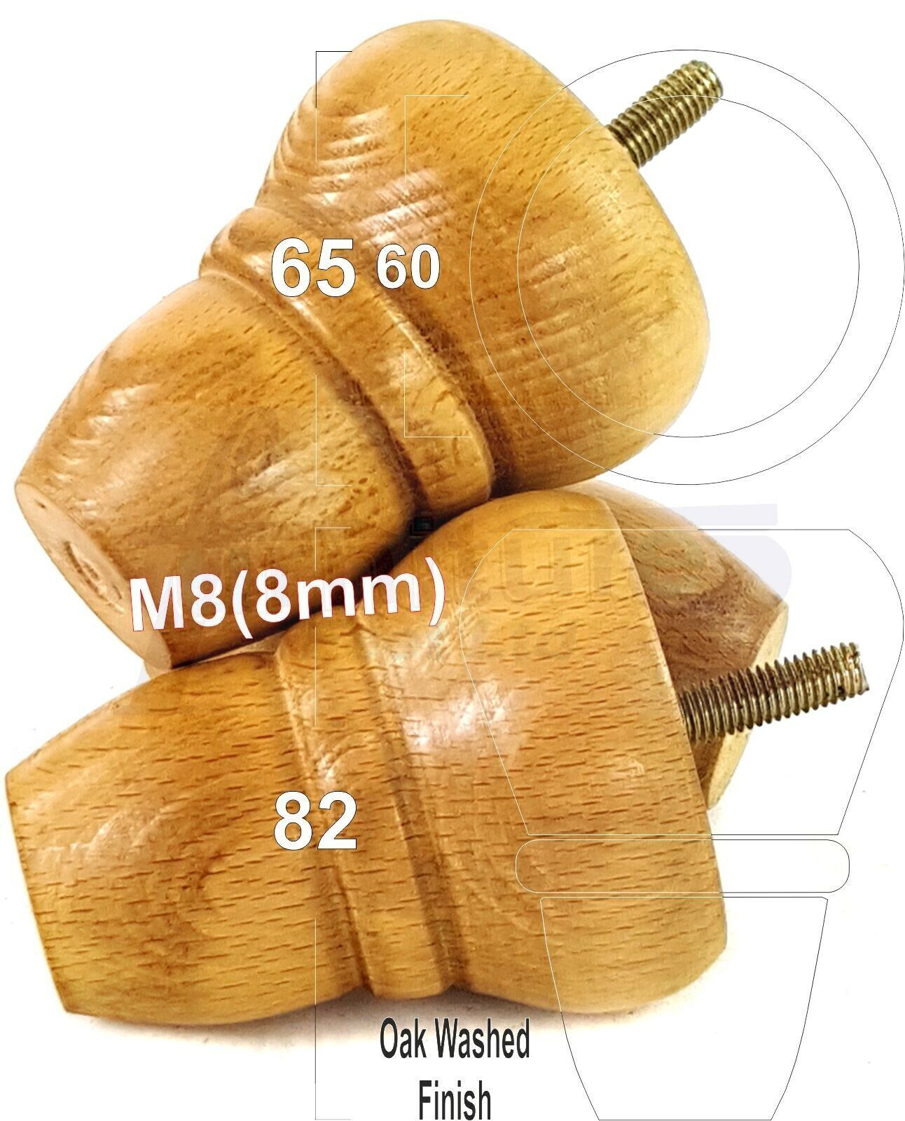 4x Turned Wood Repacement Furniture Legs M8 Sofa Chair Settee Feet 82mm