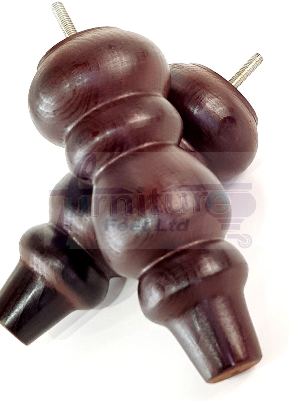 4 Solid Wood Furniture Legs Replacement Turned Feet 200mm High M8(8mm) Thread: Antique Mahogany