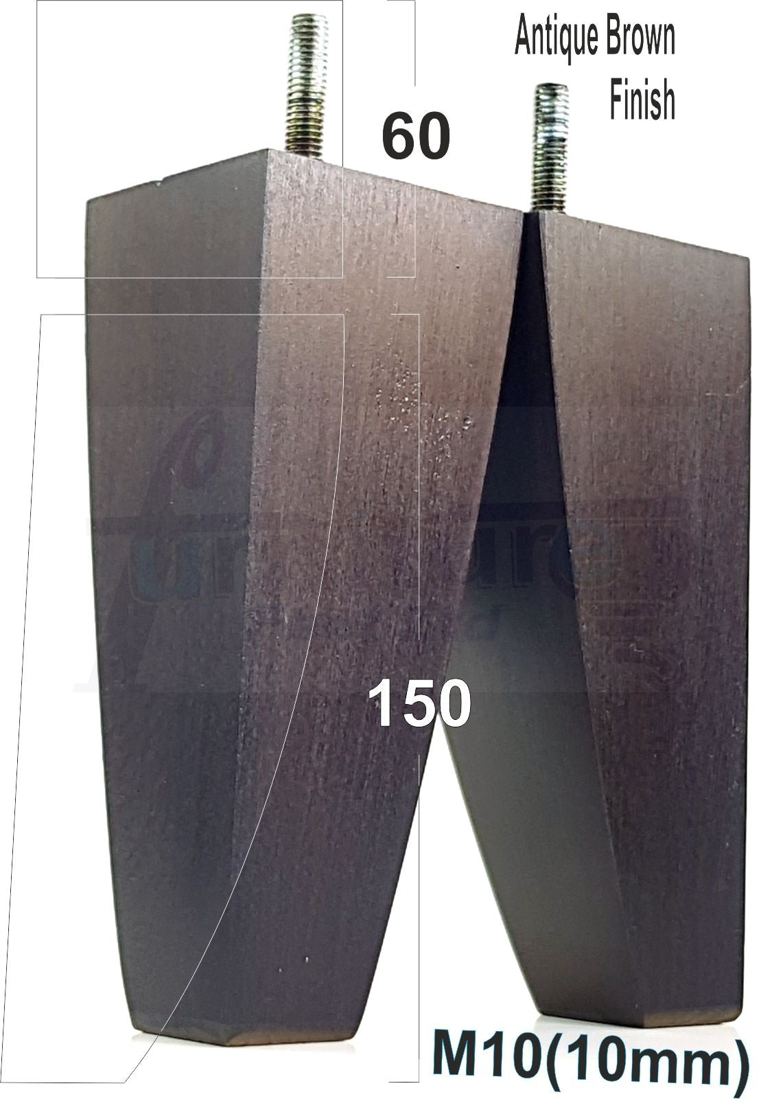 4x Tapered Square Furniture Legs Sofa Feet M10 Thread for Chairs, Settees 150mm High