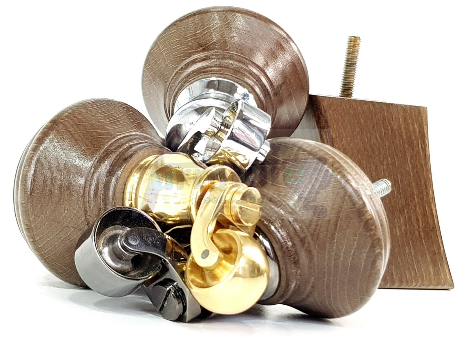 2 Antique Brown Stain Wood Furniture Sofa Feet With Castor 125mm & 2 Curved Legs Chair Settee 100mm High M8