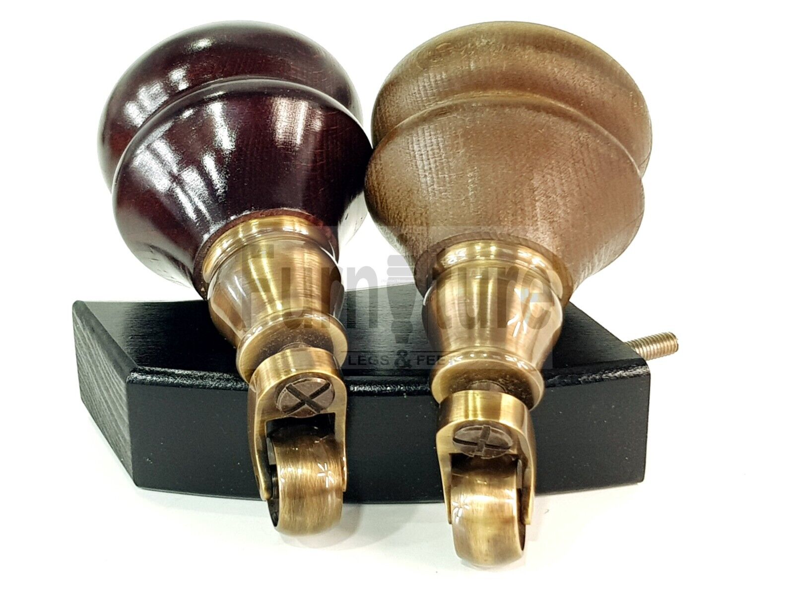 Turned Wood Furniture Feet 2 With Antique Brass Castors 140mm & 2 Curved Back Legs Sofas Chairs Beds 8mm
