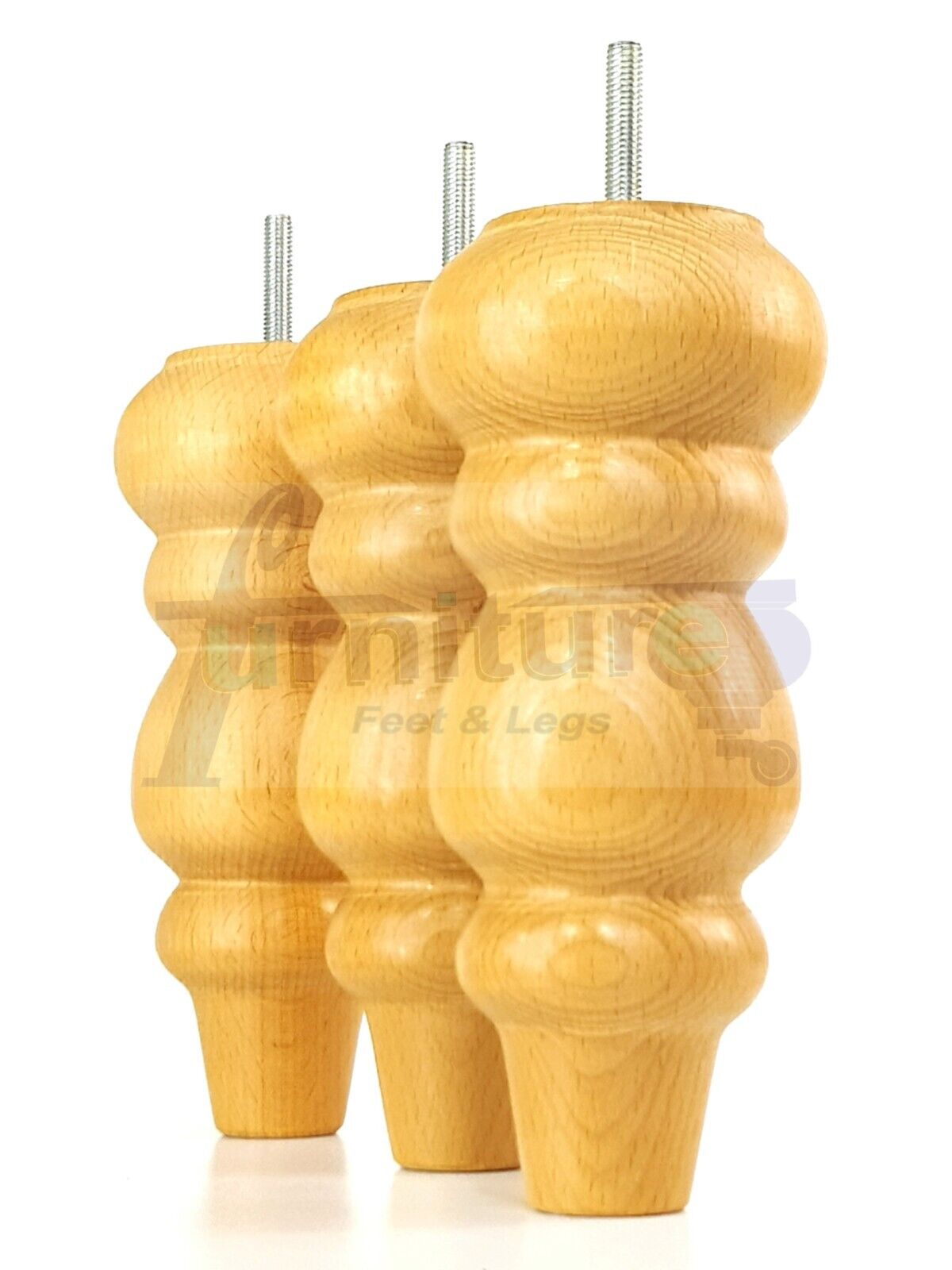 4 Solid Wood Furniture Legs Replacement Turned Chair Feet 200mm High M8 Threaded Dowl