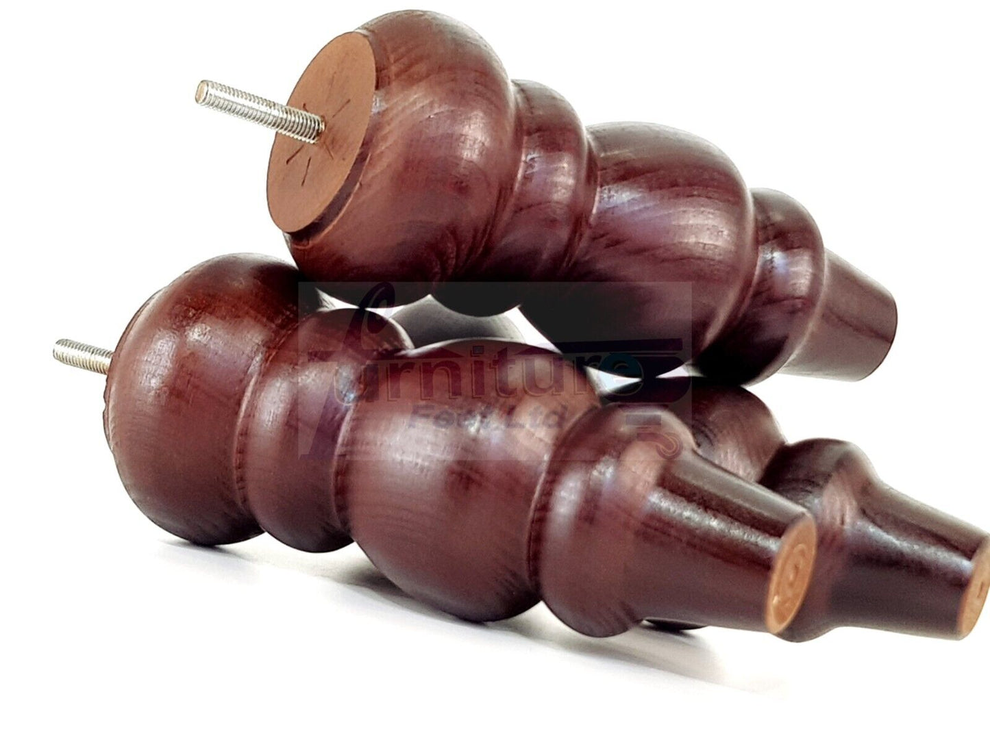 4 Solid Wood Furniture Legs Replacement Turned Feet 200mm High M8(8mm) Thread: Antique Mahogany
