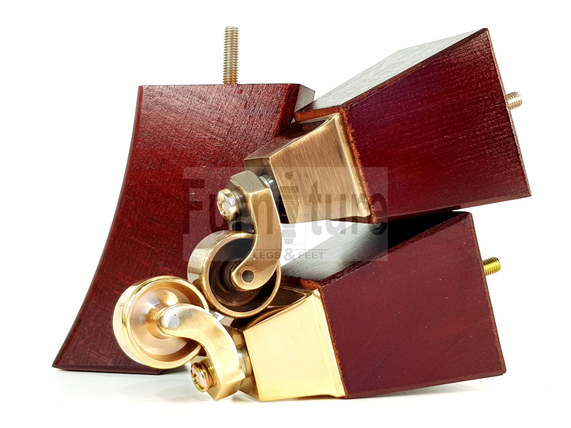 2x Cuved Wood Furniture Legs & 2x Castor Feet 150mm High For Chairs Sofas Settees 8mm Thread