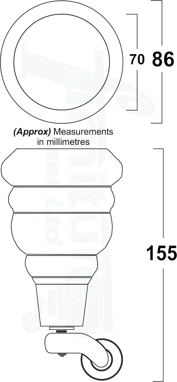 Turned Furniture Feet 2 With Castors 155mm and 2 Curved Back Legs Raw Wood for Sofas Chairs Stools Cabinets Beds M8 6 Inches