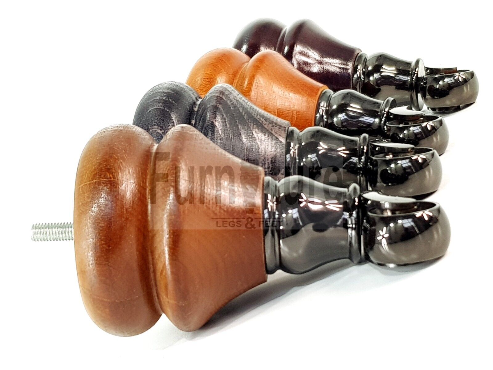 Set Of 4 Turned Furniture Wood Feet With Black Castors 140mm Sofas Chairs Settee Cabinets Beds M8(8mm)