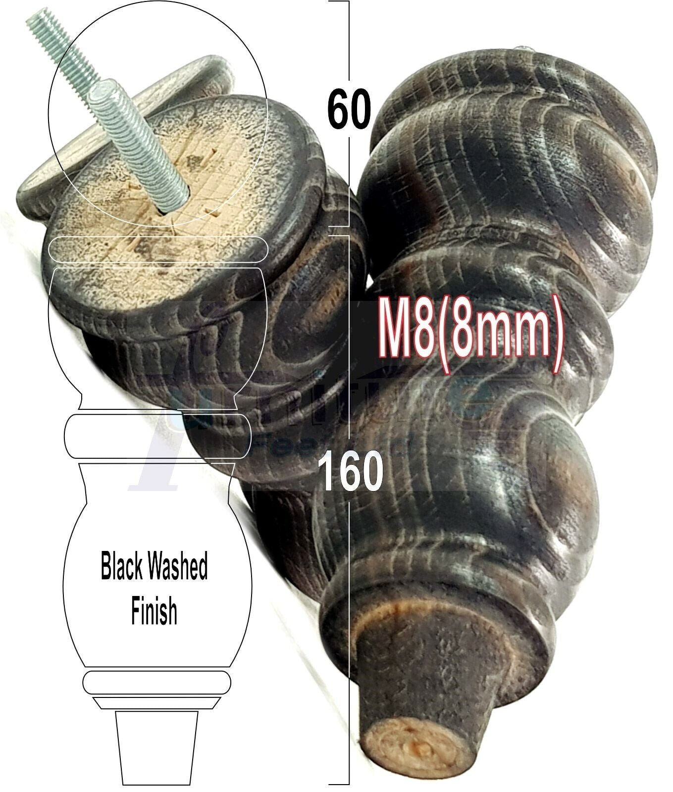 Solid Wood Furniture Feet Set of 4 Legs 160mm High For Sofas Chairs Stools Cabinets & Beds M8