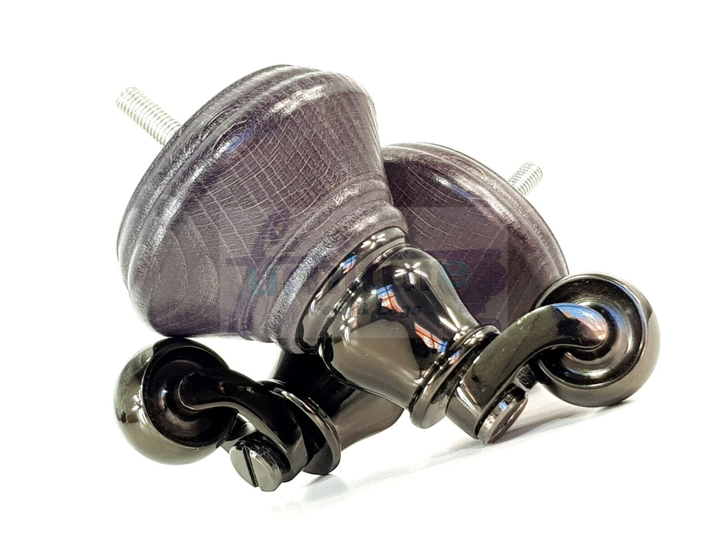 4x Black Stain Wooden Furniture Sofa Legs M8 With Castors Replacment Chair Settee Feet 115mm - 125mm High