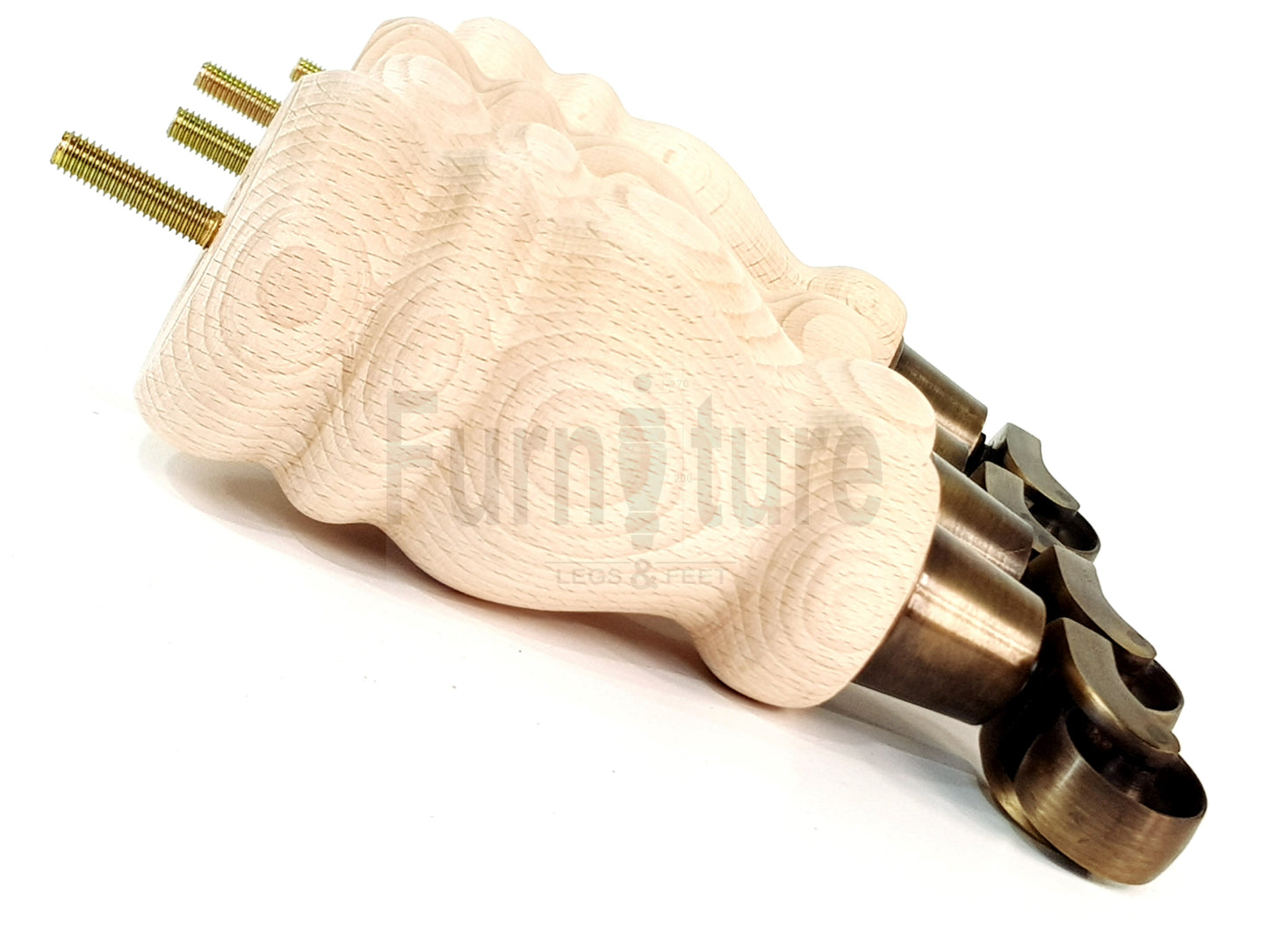 Set Of 4 Wooden Turned Replacement Furniture Legs 200mm High With Antique Brass Castor Wheels 8mm Thread