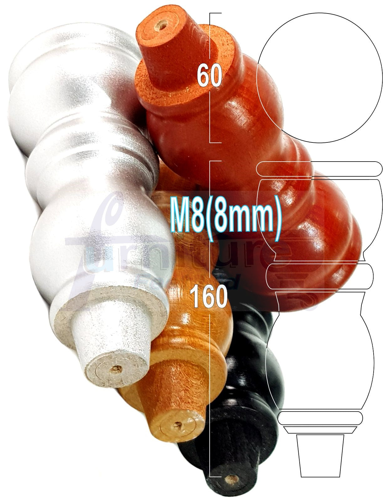 Solid Wood Furniture Feet Set of 4 Legs 160mm High For Sofas Chairs Stools Cabinets & Beds M8