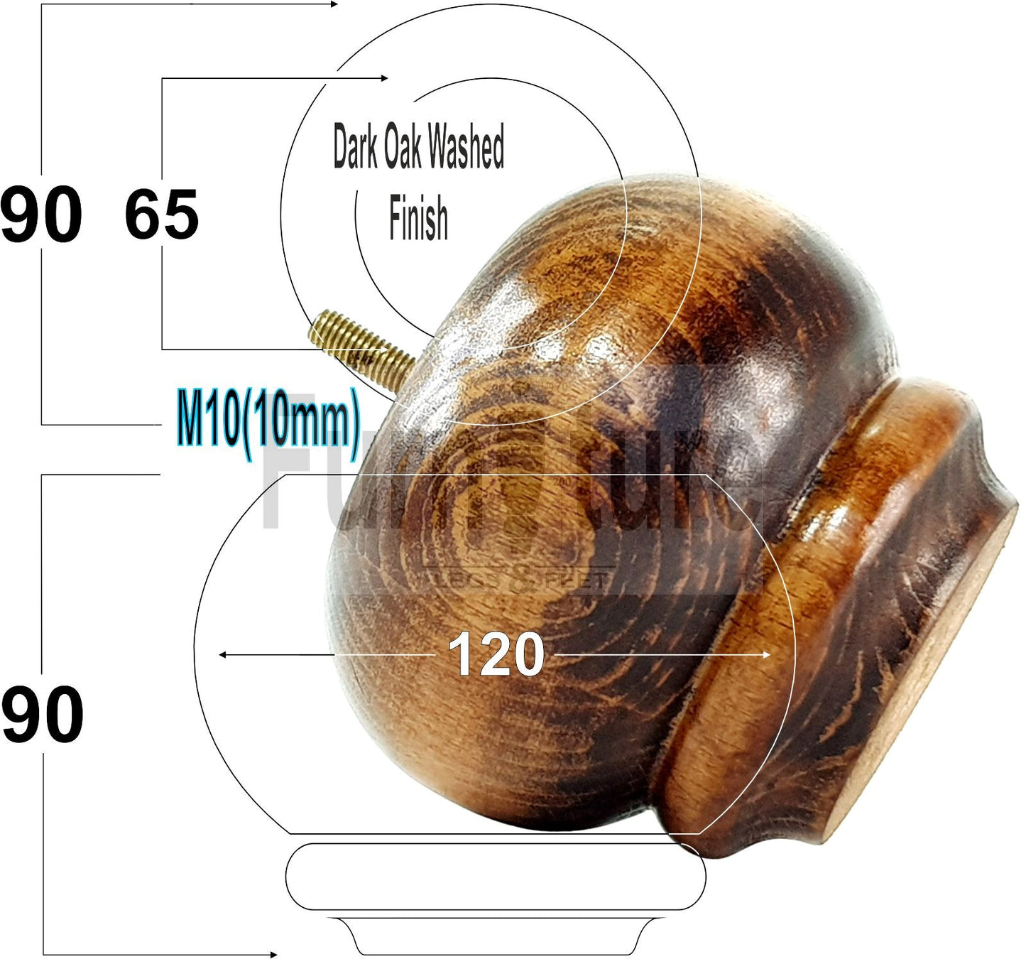  4 Turned Wooden Furniture Legs Replacement Feet 50mm High 10mm Thread For Settees, Chairs