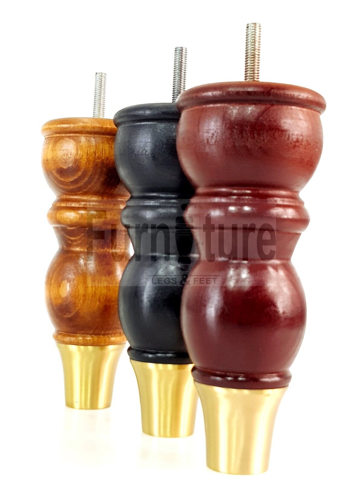 4x Wooden Furniture Feet With Brass Slipper Cup 182mm High Legs M8 Sofas Chairs Settees Cabinets