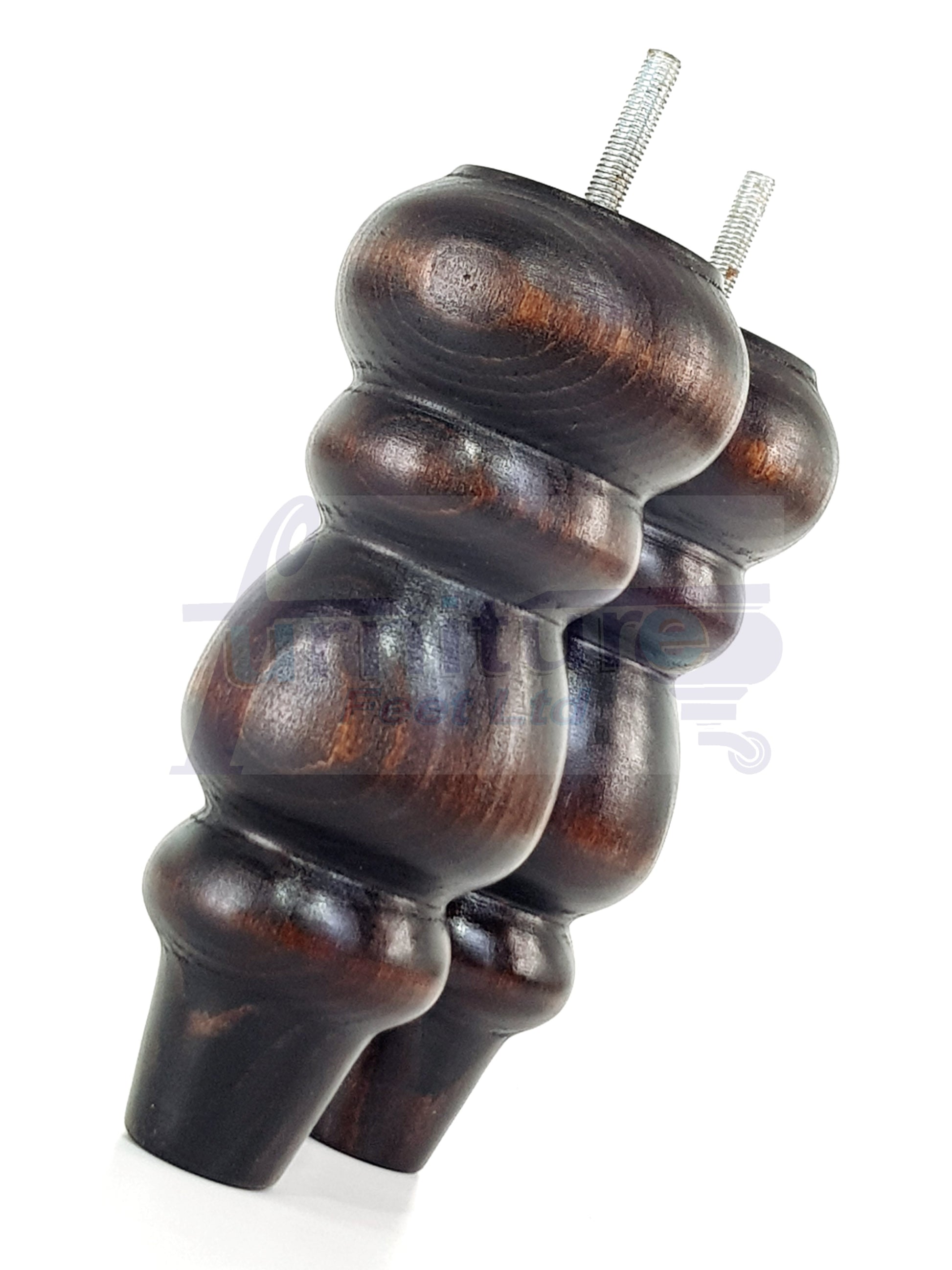 4 Solid Wood Furniture Legs Replacement Turned Feet 200mm High M8(8mm) Thread: Chestnut