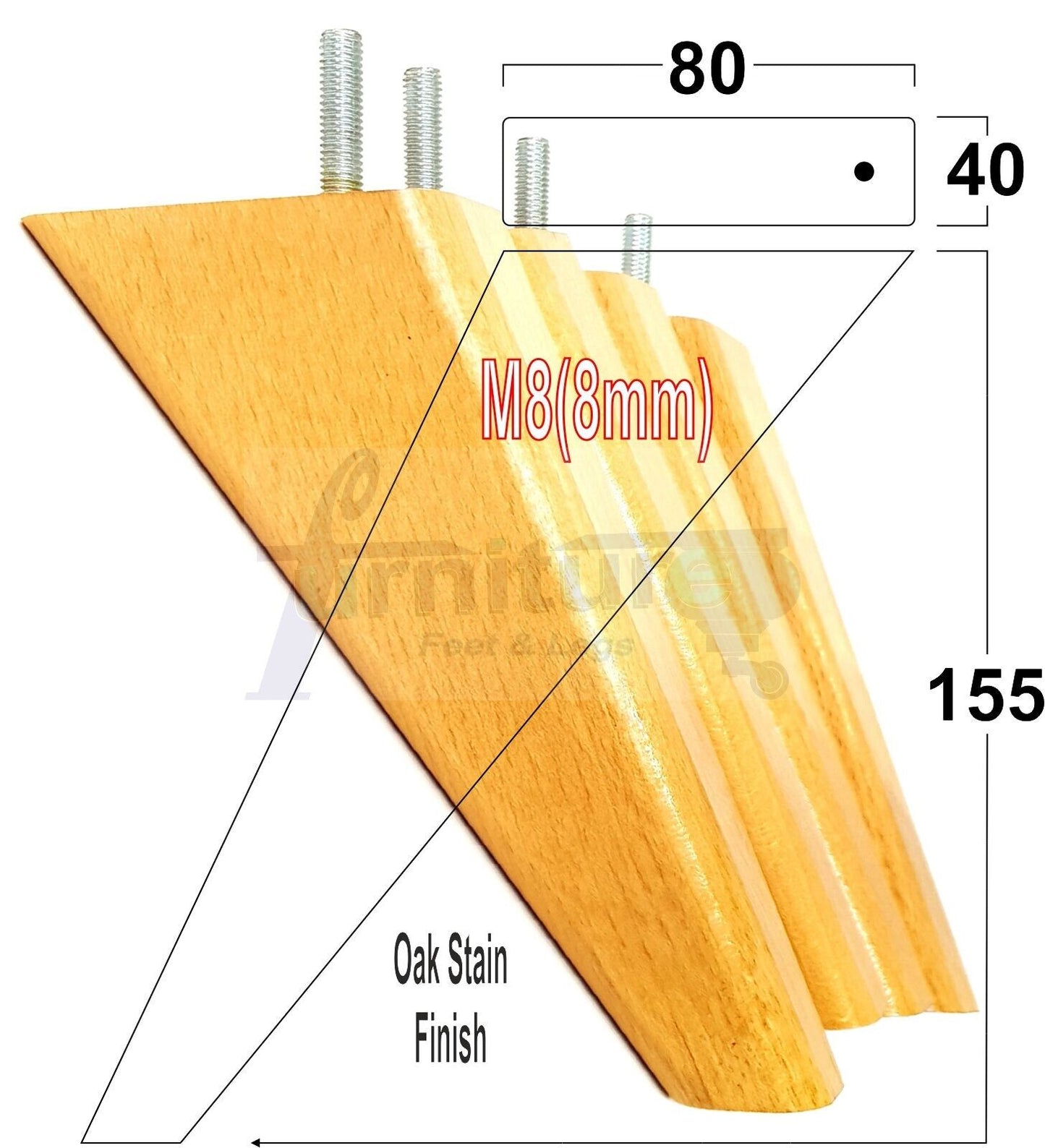 4 Replacement Tapered Feet 155mm High Wood Angled Furniture Legs 6 Inches Tall Chairs Stools Sofa's Beds Settee Cabinets M8