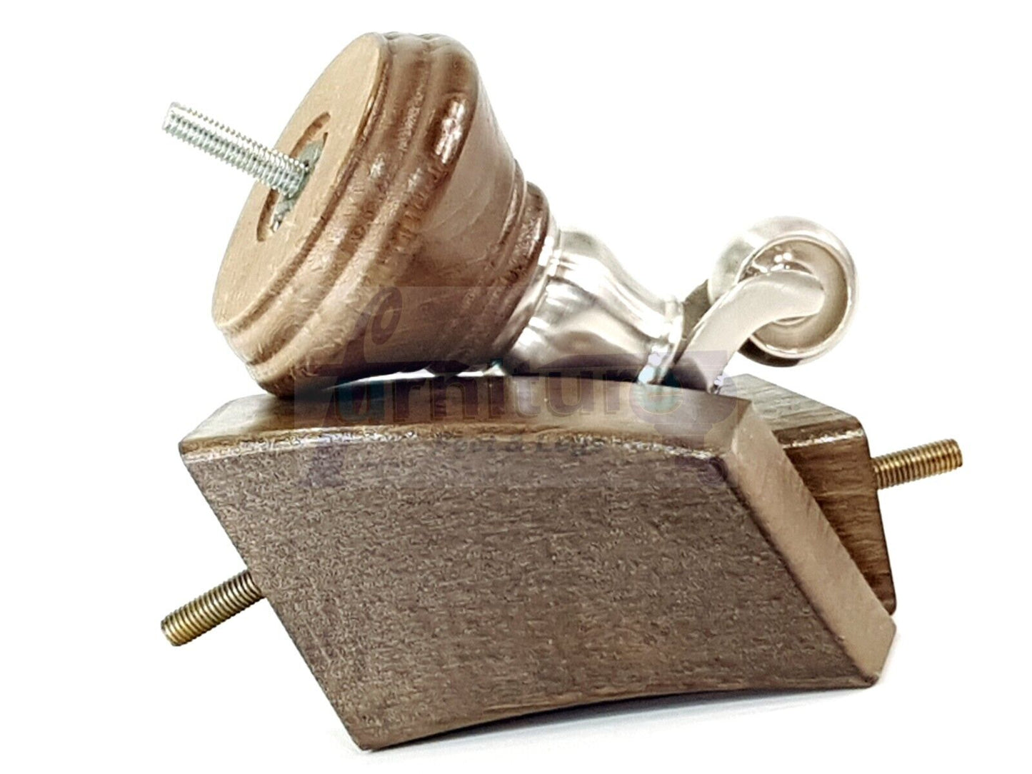 2 Antique Brown Stain Wood Furniture Sofa Feet With Castor 125mm & 2 Curved Legs Chair Settee 100mm High M8