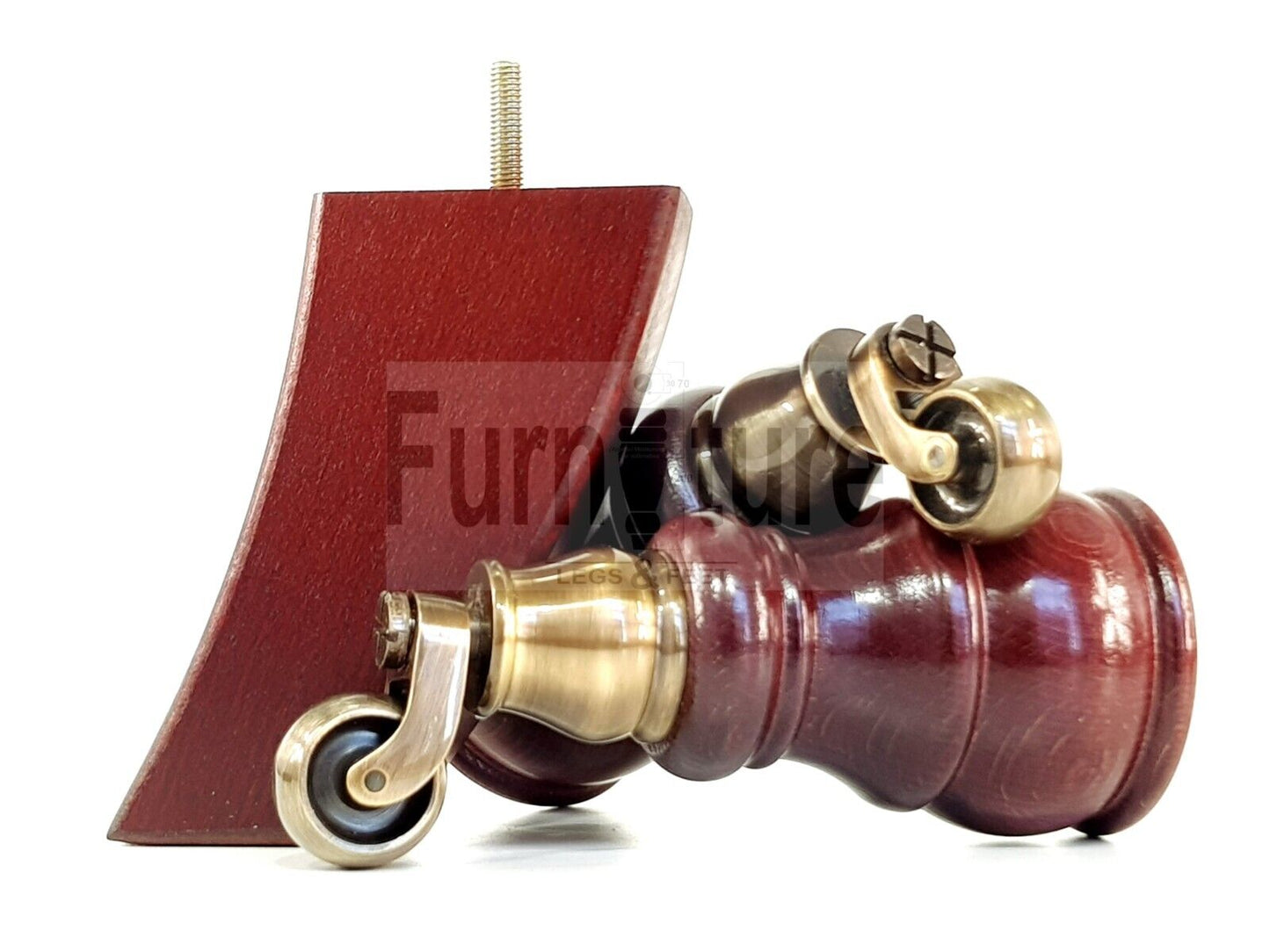 2 Wooden Castor Furniture Sofa Legs & 2 Curved Back Feet  Mahogany M8 Chair Settee Feet 160mm High
