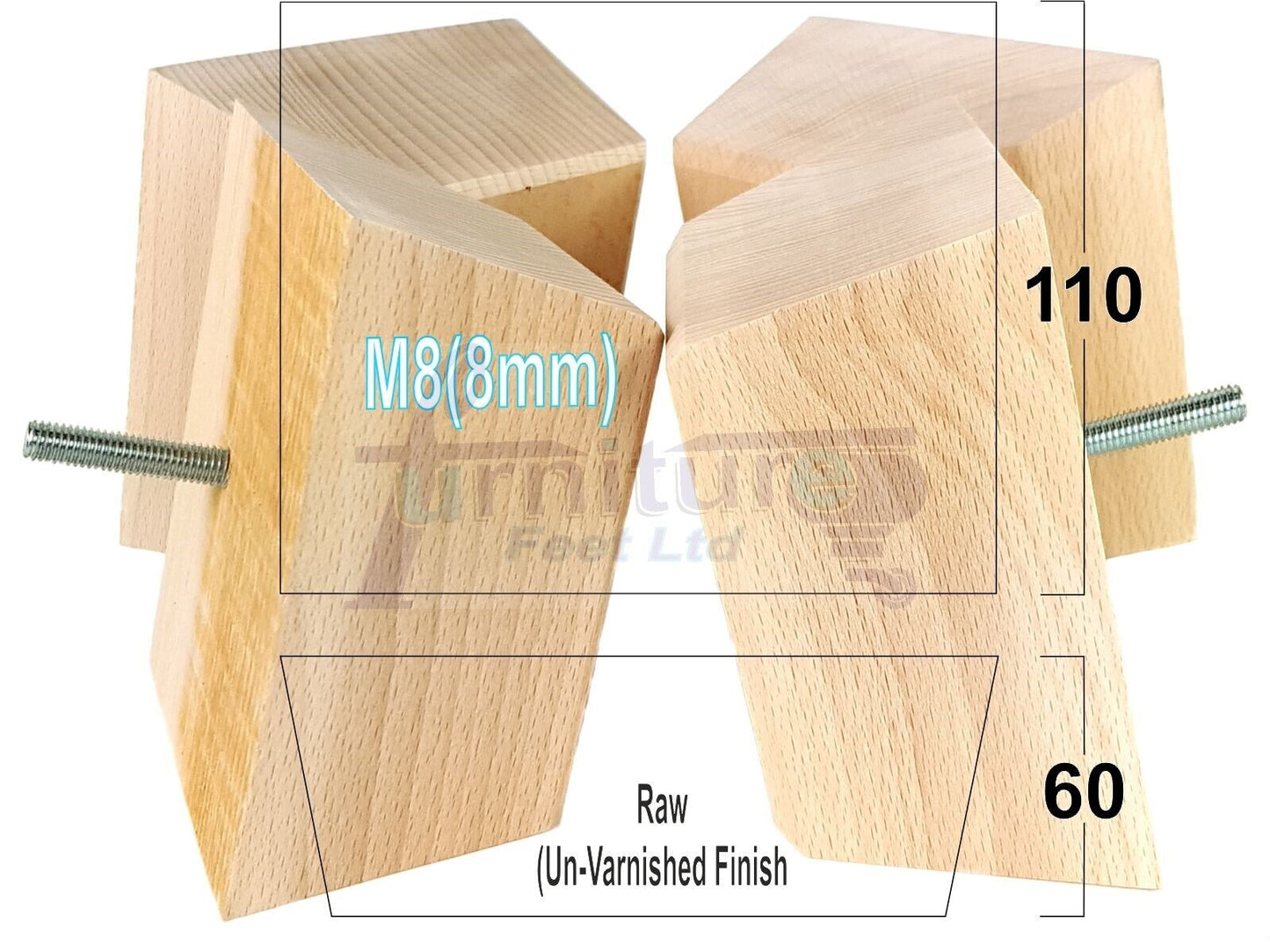 4x Square Wood Sofa Legs 60mm High Replacement Furniture Feet Chairs Cabinets M8