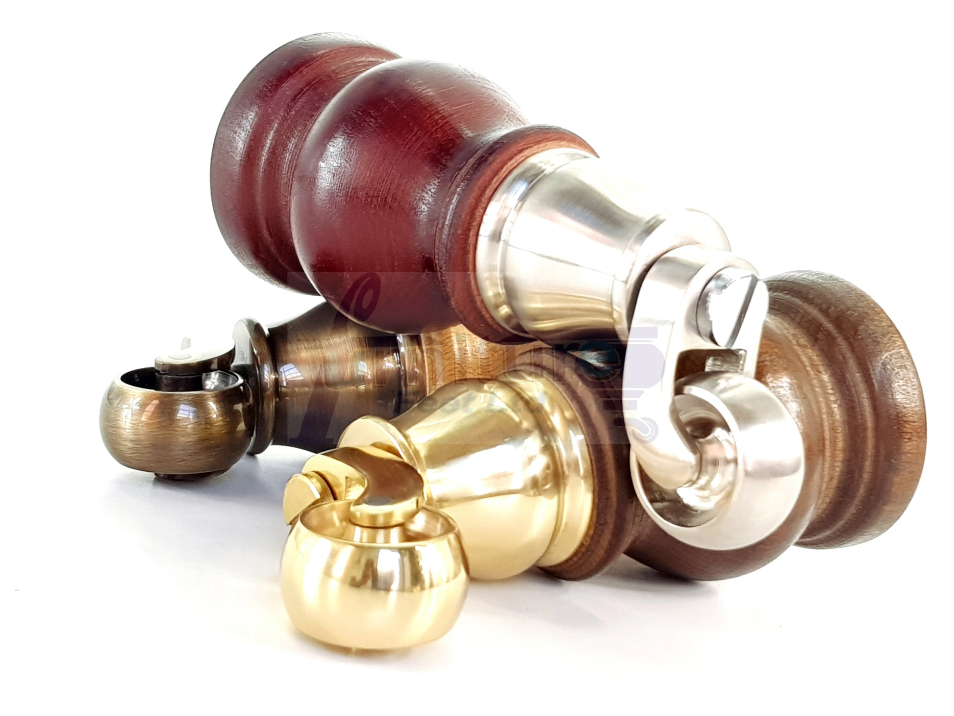 Set Of 4 Turned Wood Furniture Legs With Brushed Chrome Castor 140mm High M8(8mm) For Chairs Settees & Cabinets