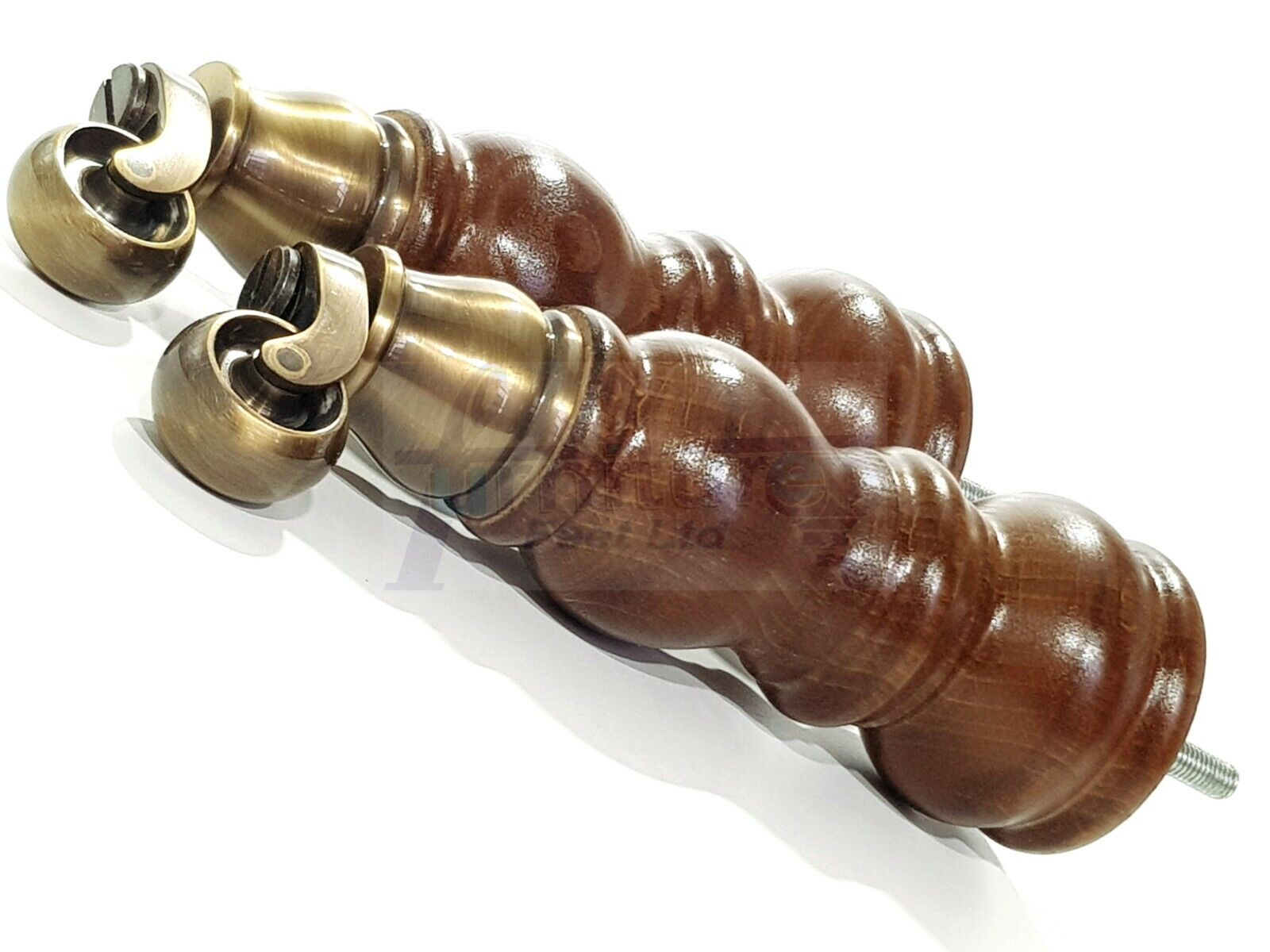 4x Solid Wood Antique Brass Castor Furniture Chair Legs M8 Settee, Sofa Feet 205mm High