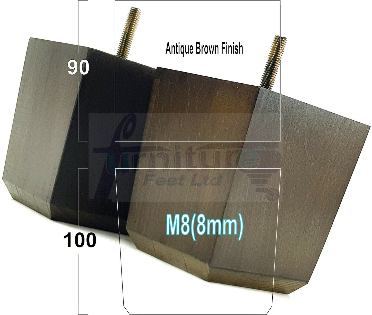 4x Solid Wood Square Furniture Legs Block Replacement Feet 100mm M8(8mm)