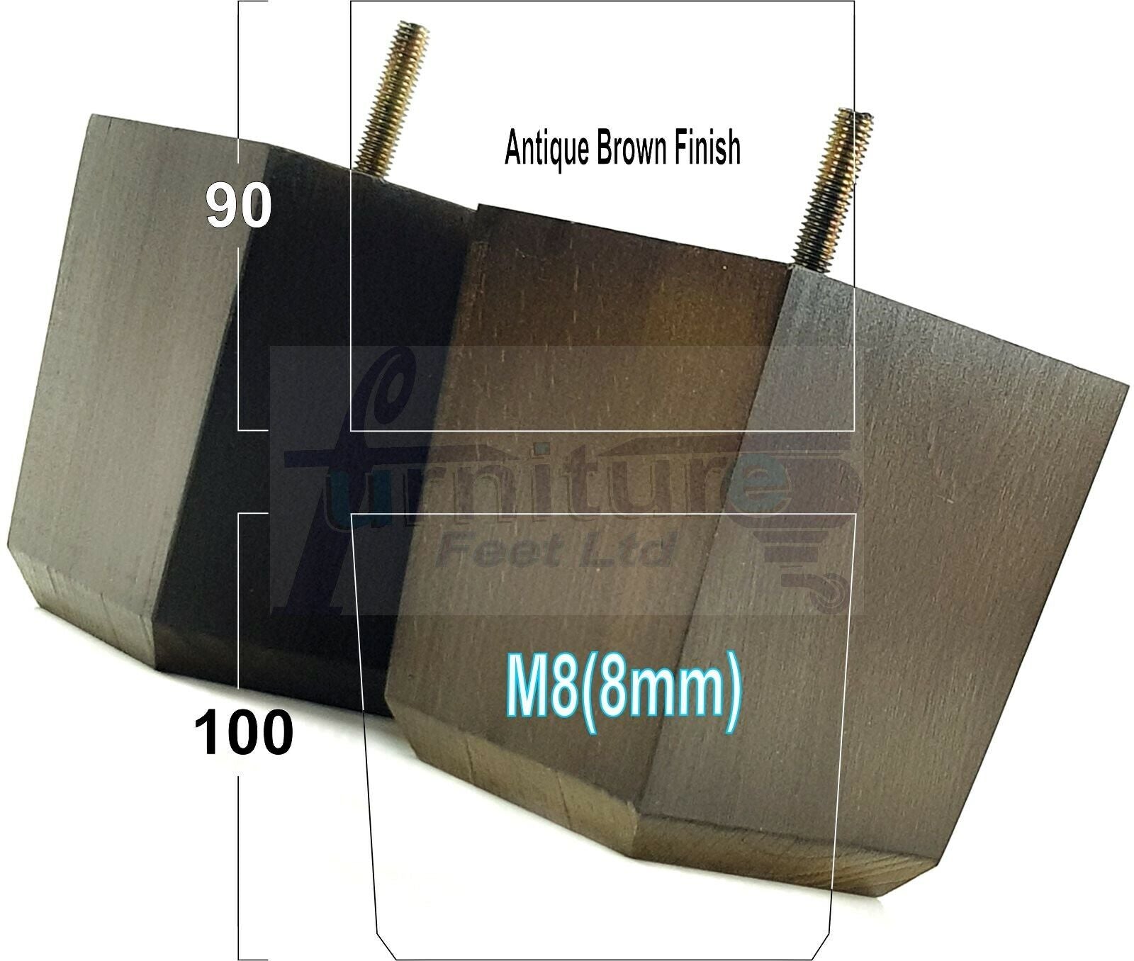 4x Solid Wood Square Furniture Legs Block Replacement Feet 100mm M8(8mm)