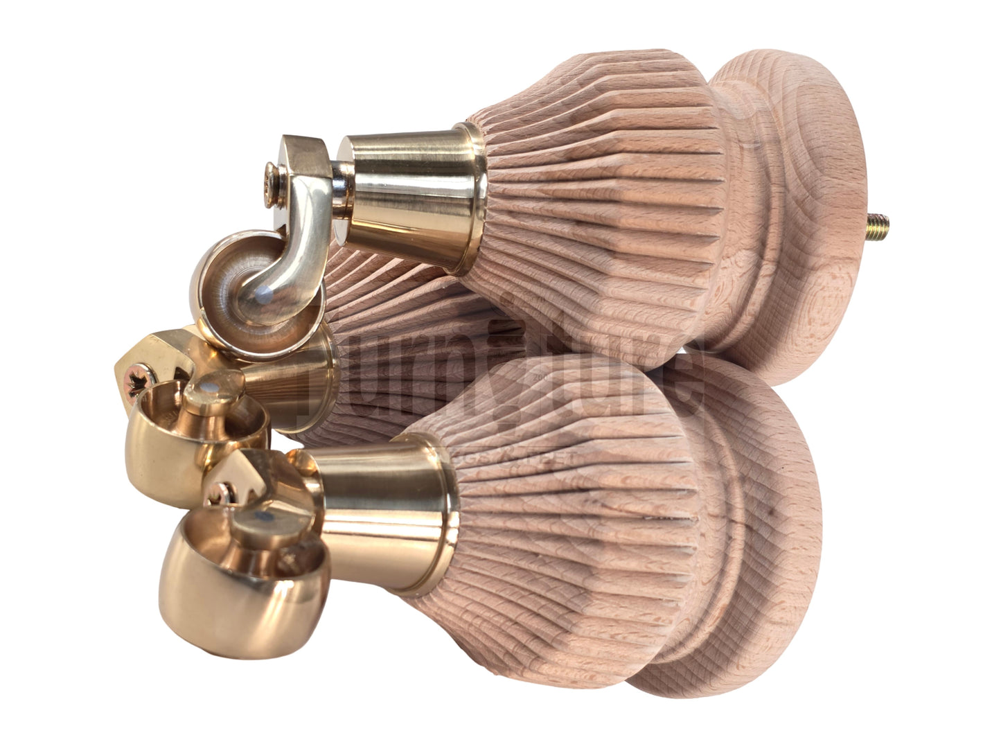 Wood Furniture Legs Replacement Feet 6 Inches with Castors 155mm High M8 Dowl Fixing - Raw Wood