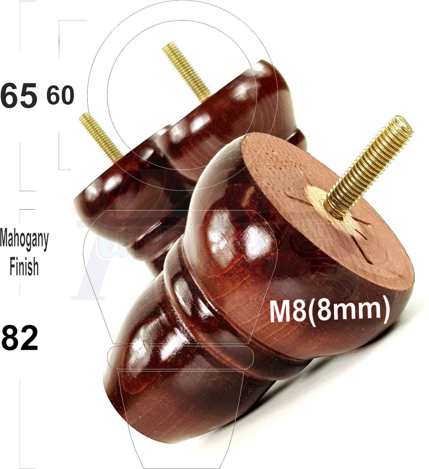 4x Turned Wood Repacement Furniture Legs M8 Sofa Chair Settee Feet 82mm